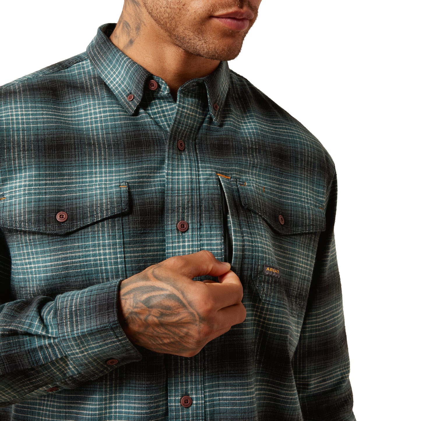 Ariat Men's Rebar Flannel DuraStretch Work Shirt - North Atlantic