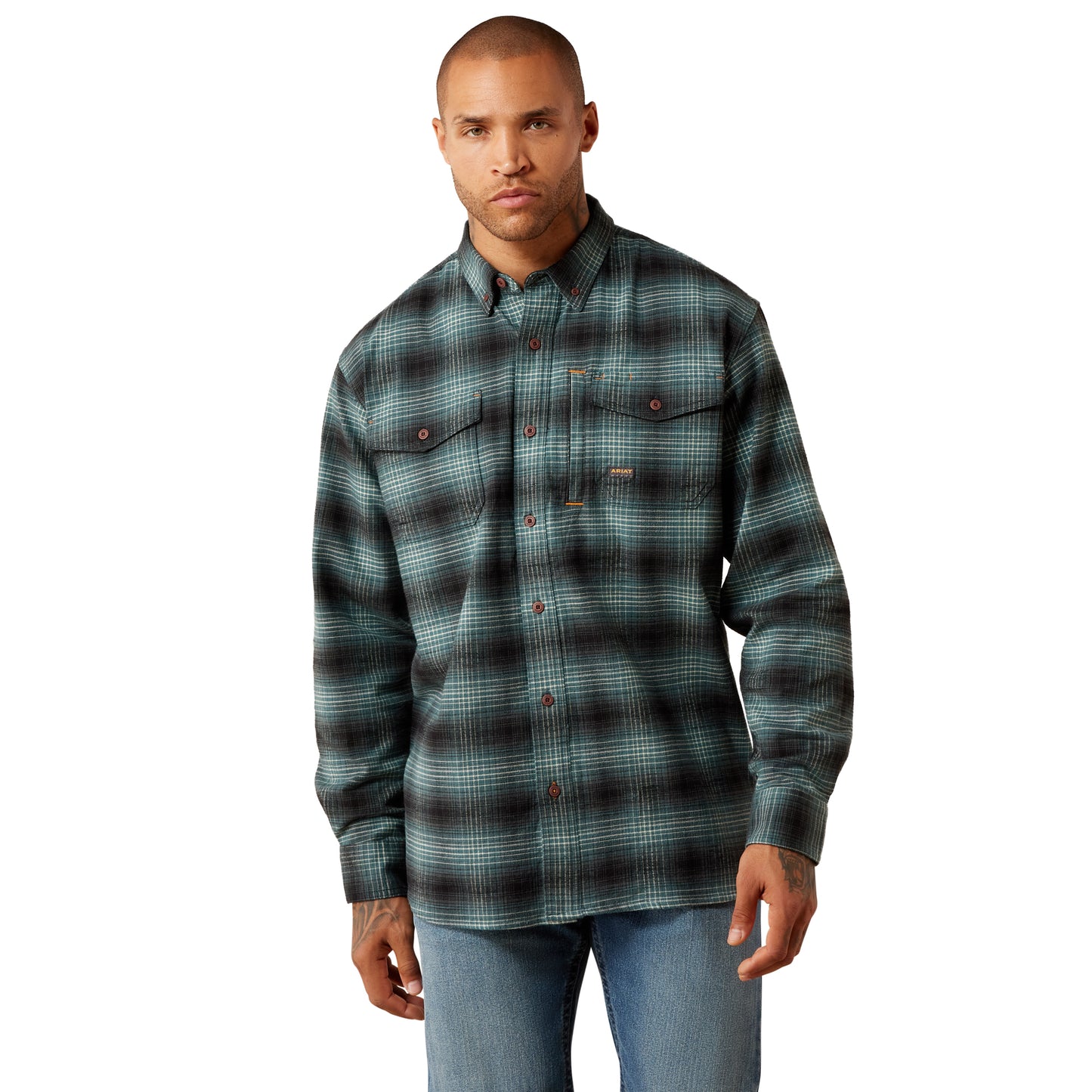 Ariat Men's Rebar Flannel DuraStretch Work Shirt - North Atlantic