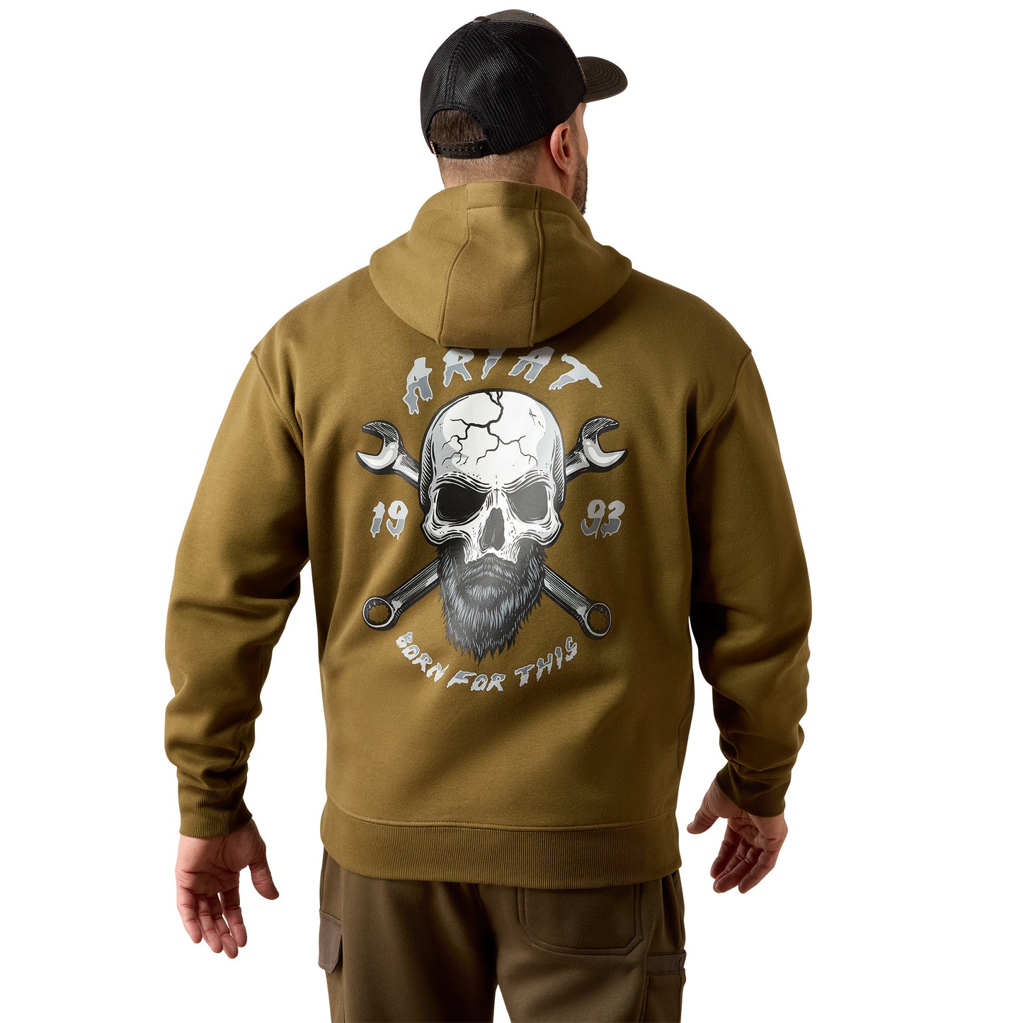 Ariat Men's Rebar Workman Bearded Skull Hoodie - Military Olive