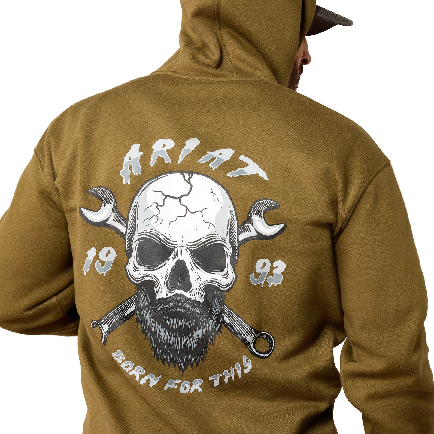 Ariat Men's Rebar Workman Bearded Skull Hoodie - Military Olive