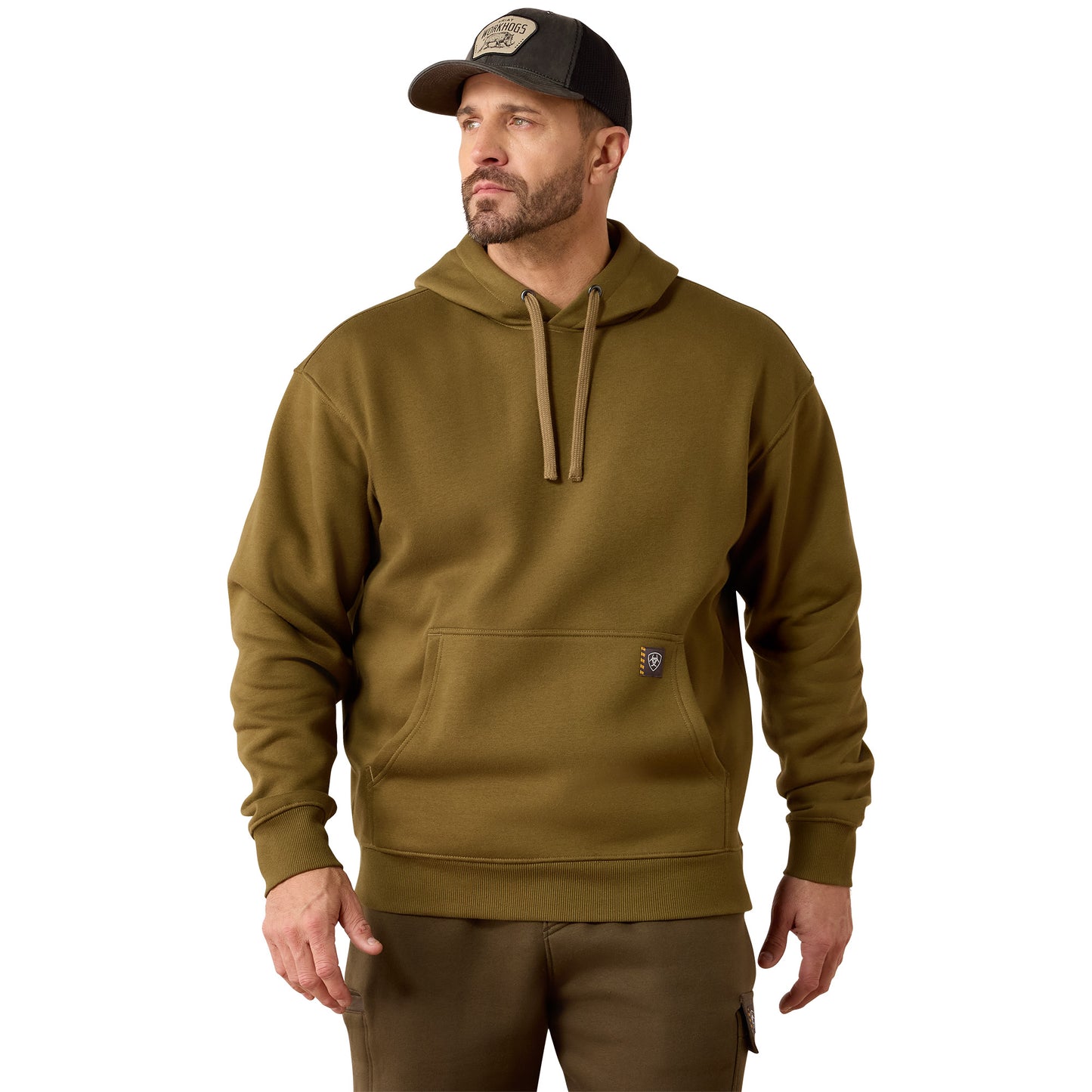 Ariat Men's Rebar Workman Bearded Skull Hoodie - Military Olive