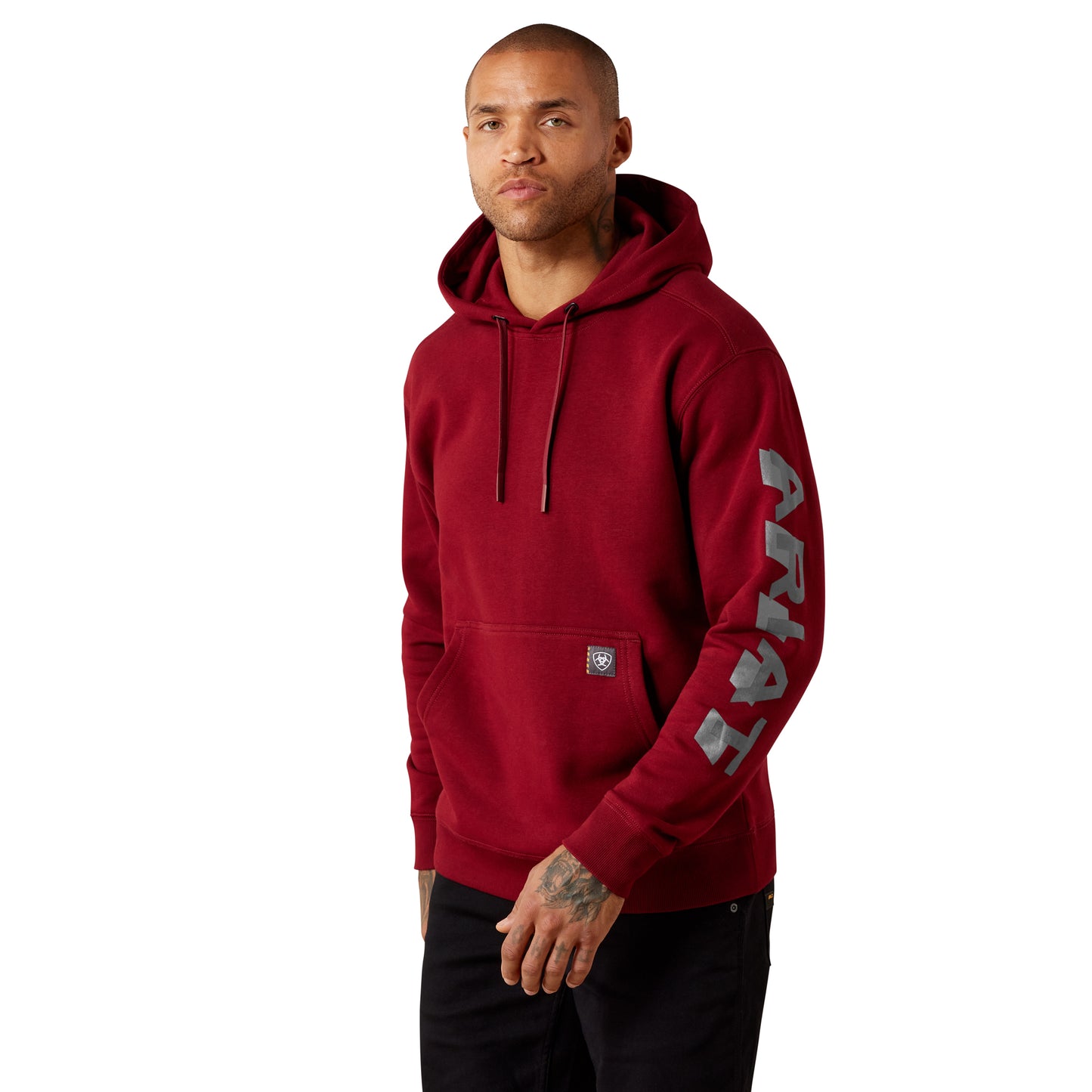 Ariat Men's Rebar Lightweight Logo Hoodie - Pomegranate/Licorice