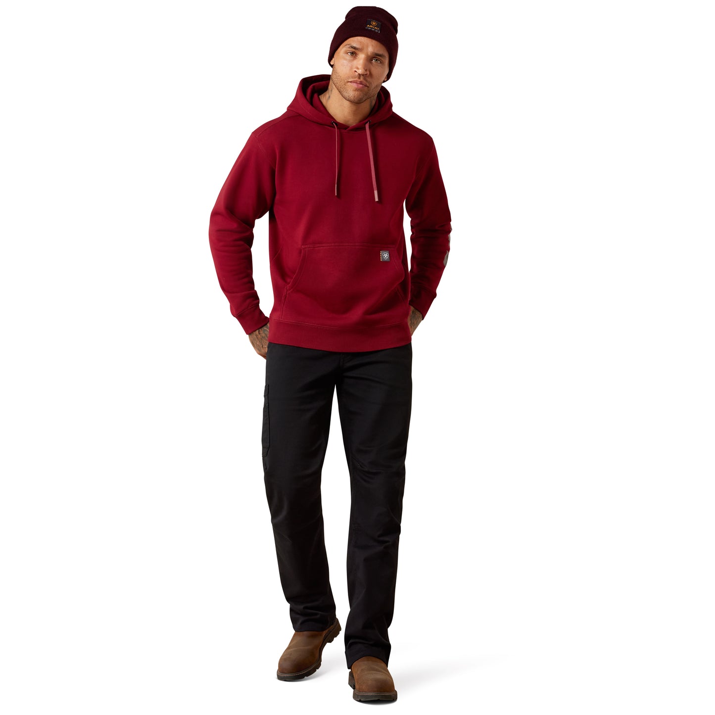 Ariat Men's Rebar Lightweight Logo Hoodie - Pomegranate/Licorice