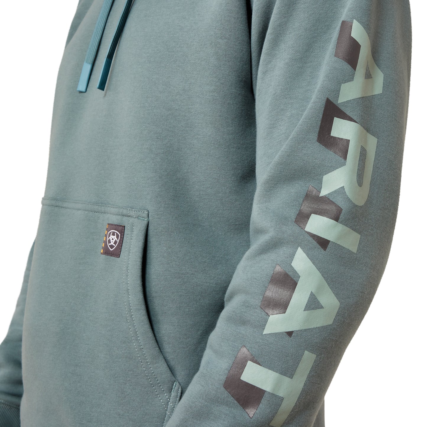 Ariat Men's Rebar Lightweight Logo Hoodie - North Atlantic/Green Milieu