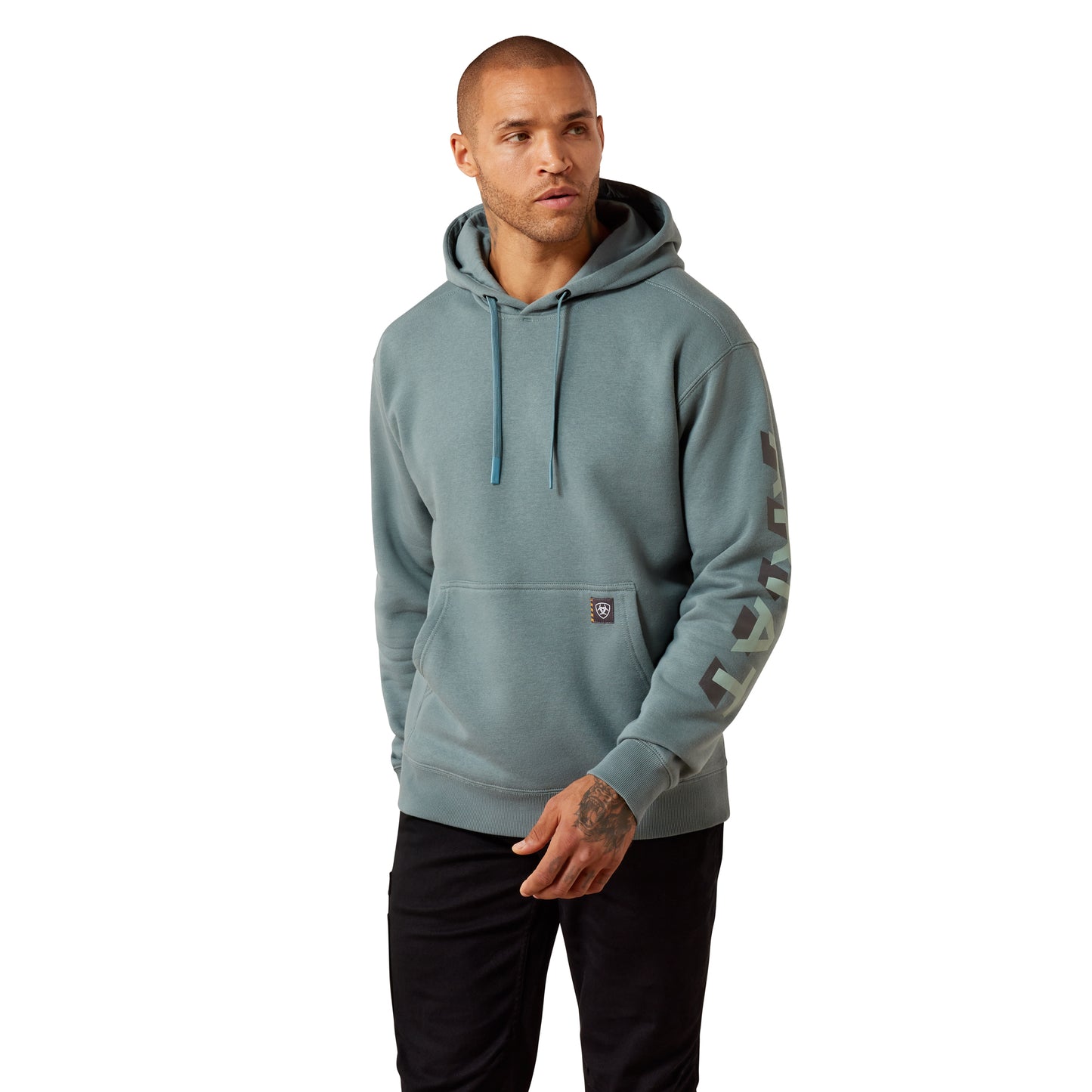 Ariat Men's Rebar Lightweight Logo Hoodie - North Atlantic/Green Milieu