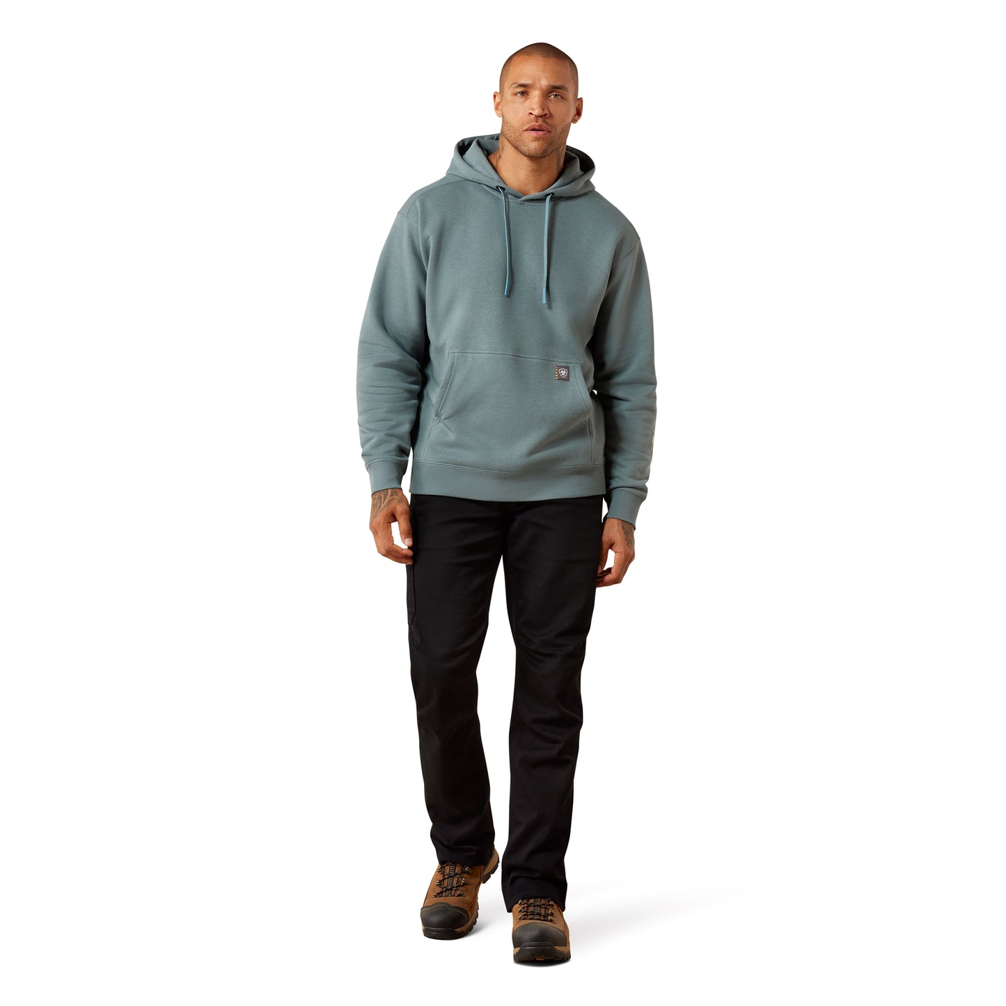 Ariat Men's Rebar Lightweight Logo Hoodie - North Atlantic/Green Milieu