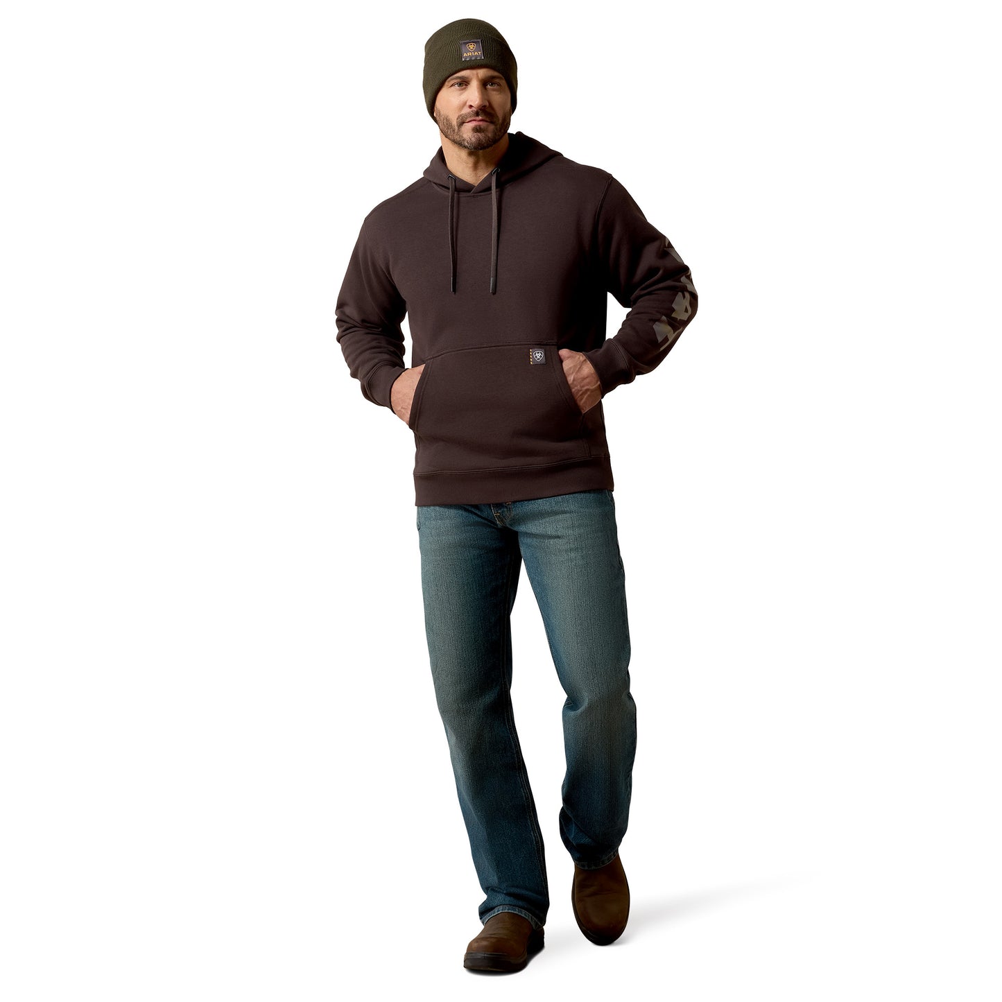 Ariat Men's Rebar Lightweight Logo Hoodie - Licorice/Canteen