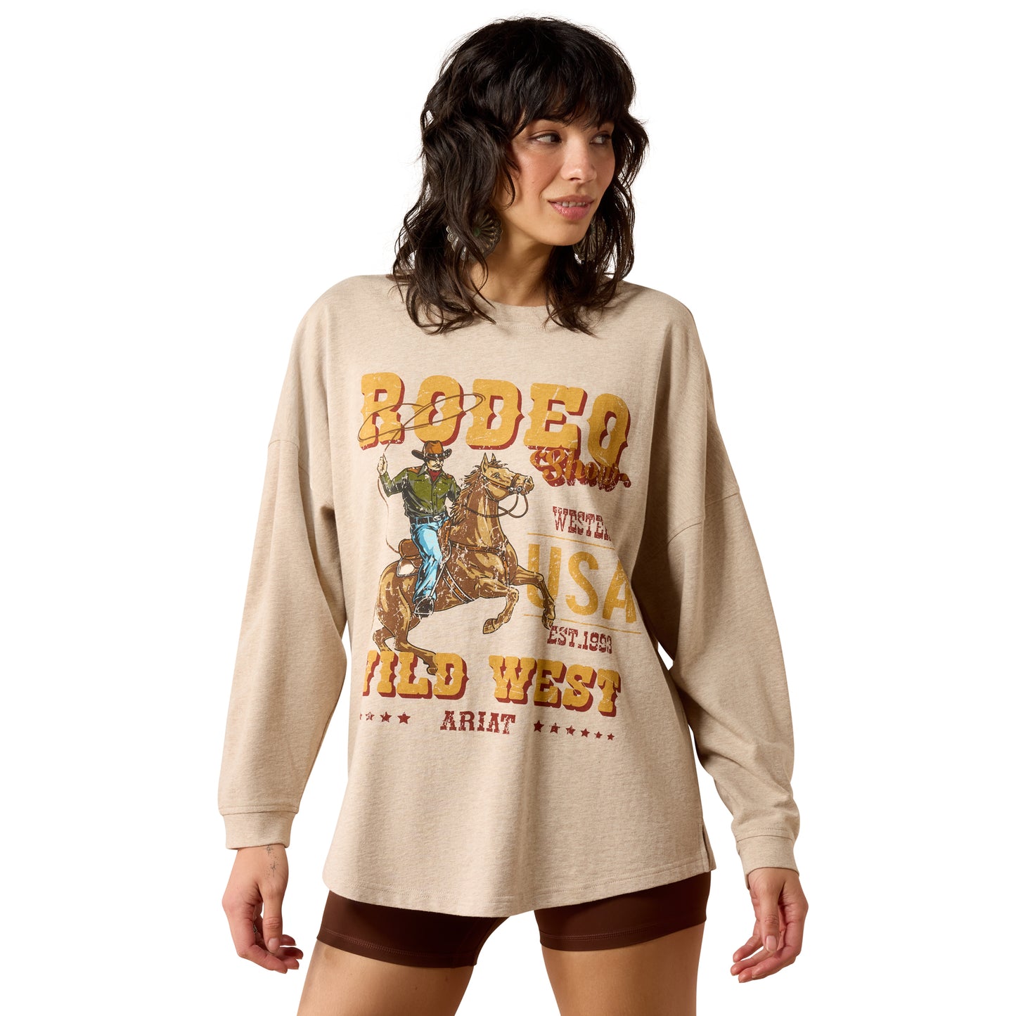 Ariat Women's Canvas Oversized Long-Sleeve T-Shirt - Oatmeal Heather