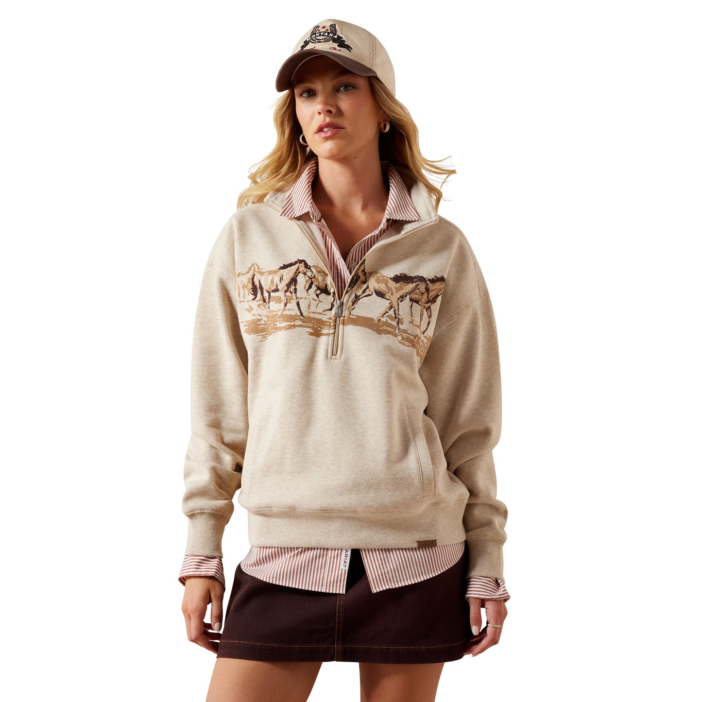 Ariat Women's Running Wild 1/2 Zip Sweatshirt - Oatmeal Heather