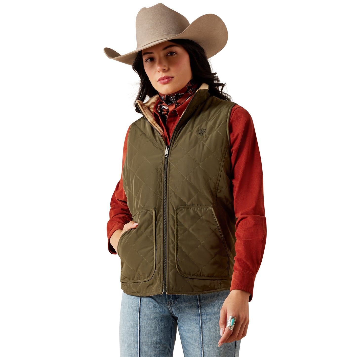 Ariat Women's Dilon 2.0 Reversible Insulated Vest - Ivy Green/Wild Horses Print