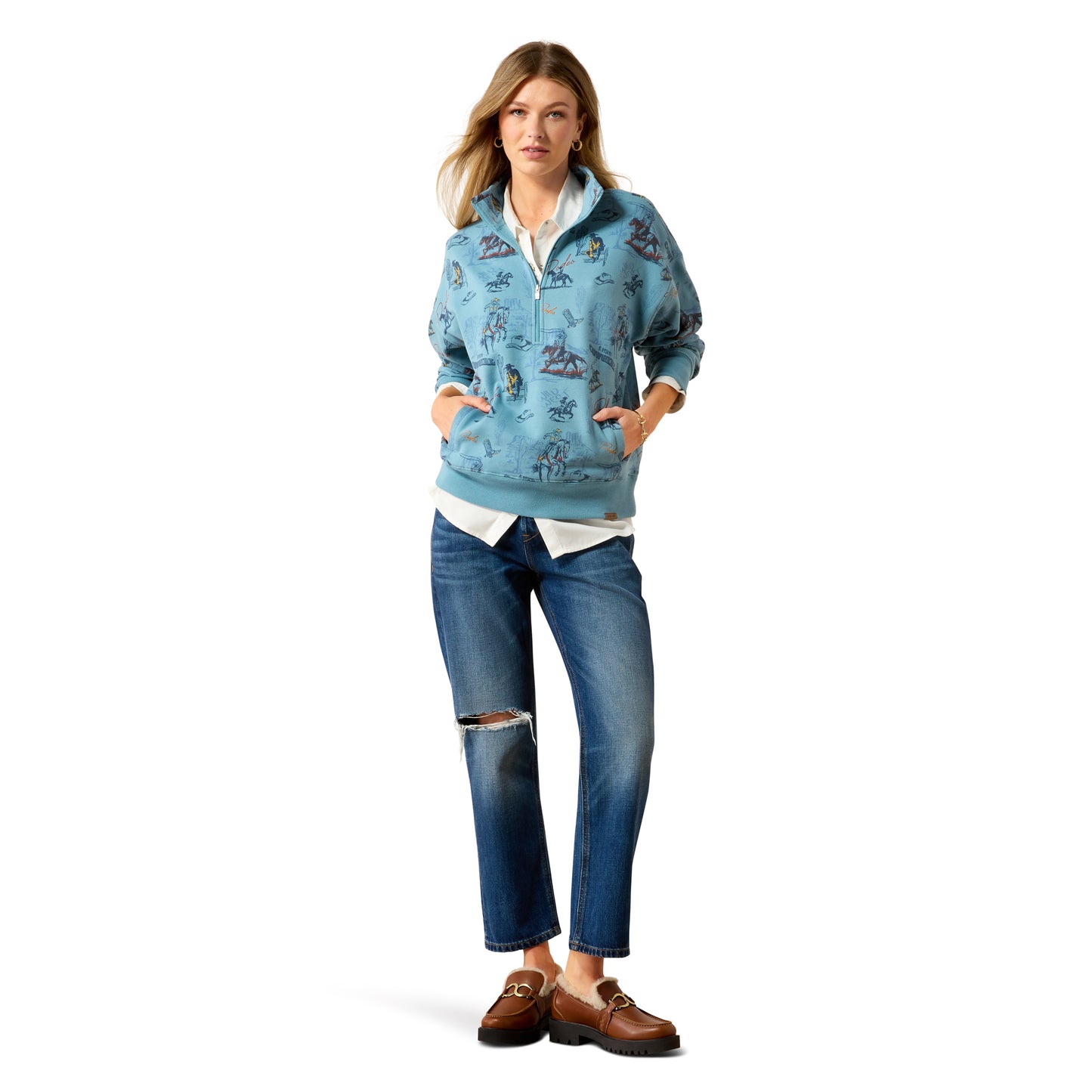 Ariat Women's Painted 1/2 Zip Sweatshirt - Retro Rodeo