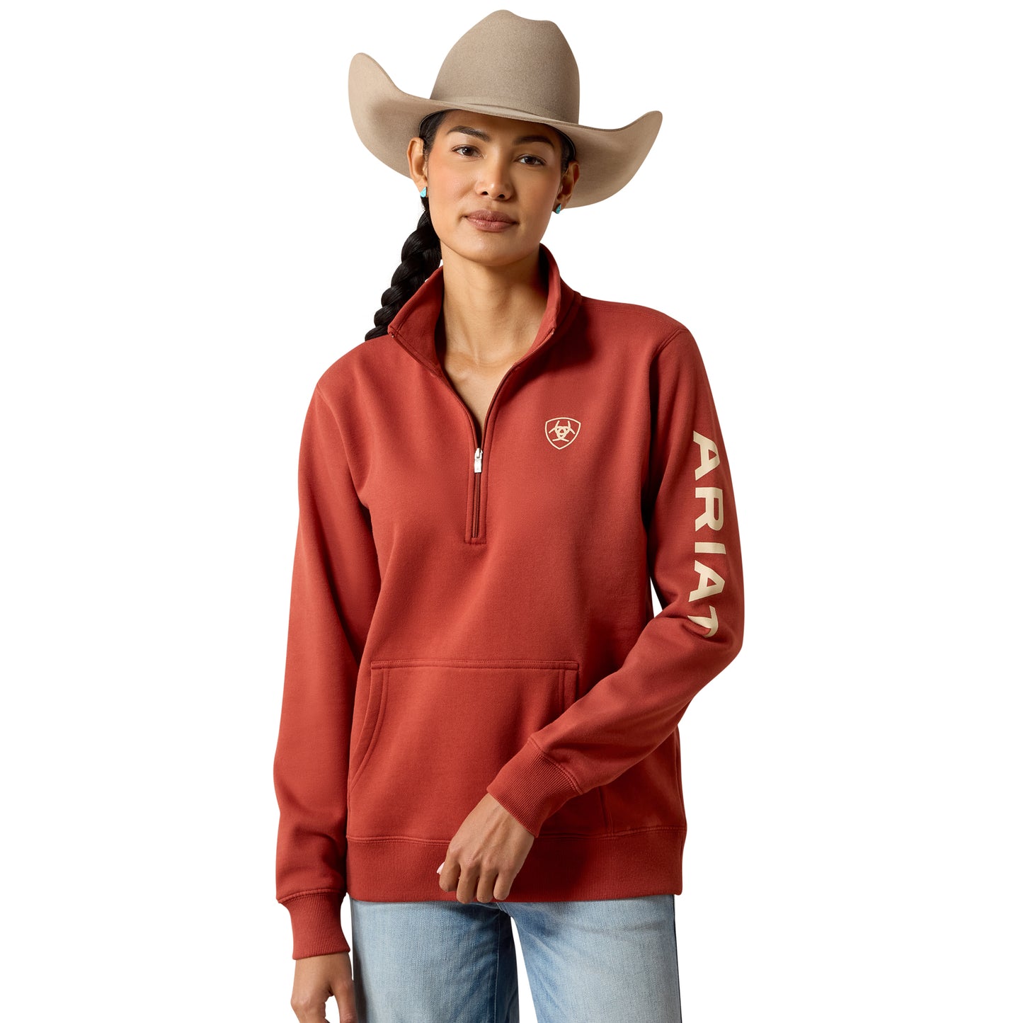 Ariat Women's Foundation Logo 1/2 Zip Sweatshirt - Burnt Henna