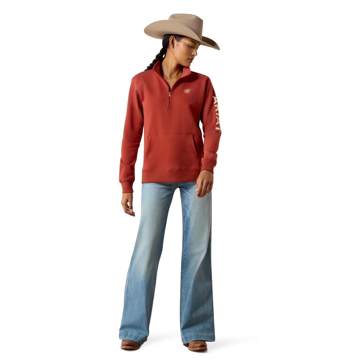 Ariat Women's Foundation Logo 1/2 Zip Sweatshirt - Burnt Henna