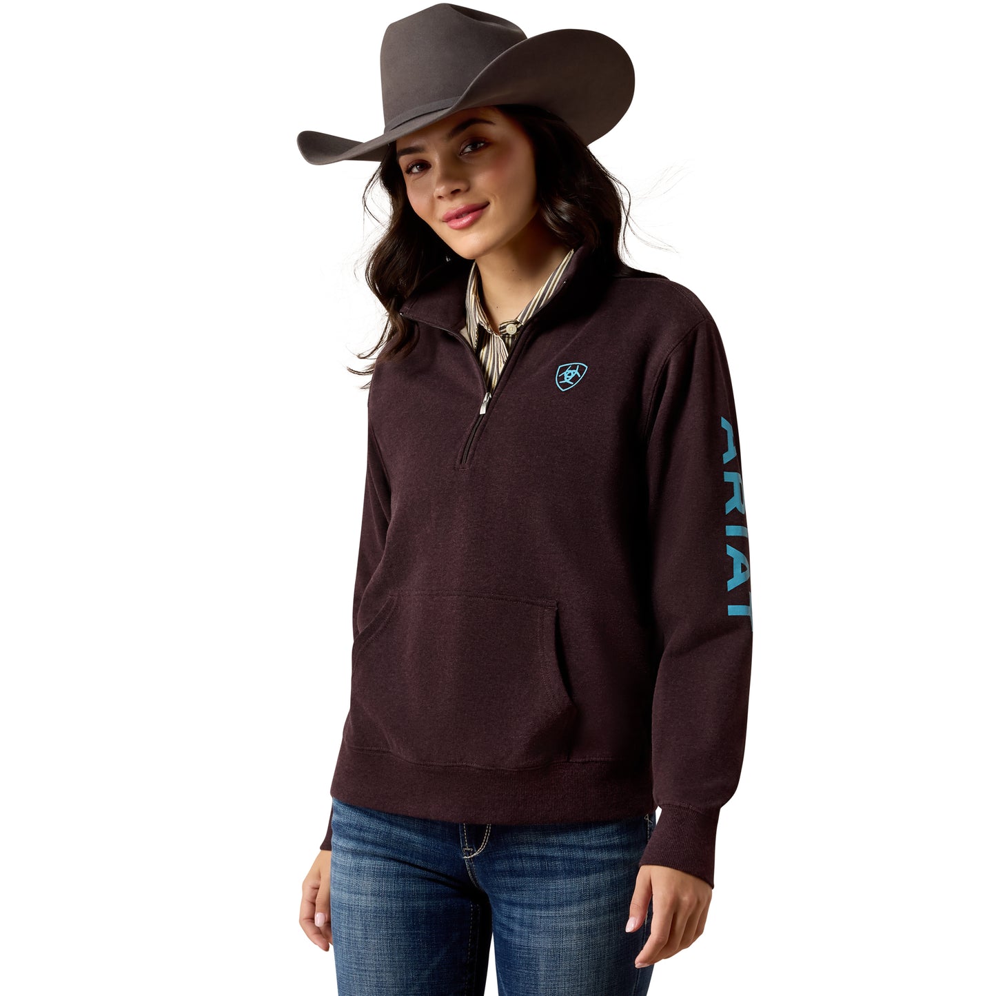 Ariat Women's Foundation Logo 1/2 Zip Sweatshirt - Chocolate Plum Heather