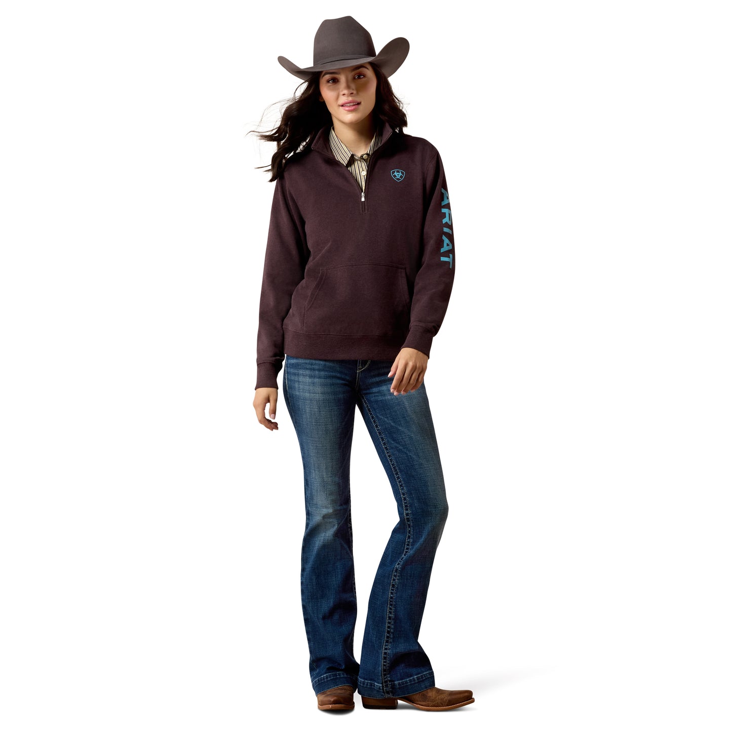 Ariat Women's Foundation Logo 1/2 Zip Sweatshirt - Chocolate Plum Heather
