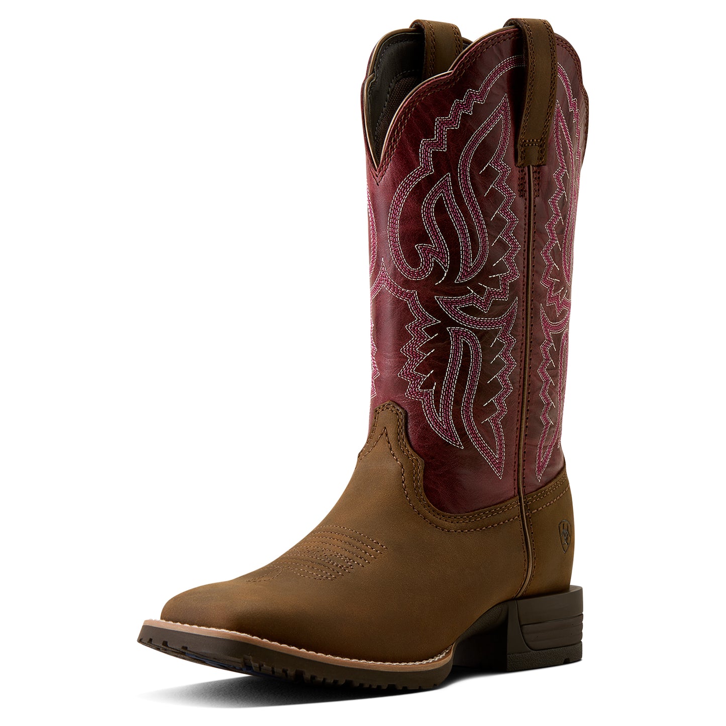 Ariat Women's Hybrid Ranchwork Wide Square Toe Western Boot - Backwoods Brown/Berry Spice