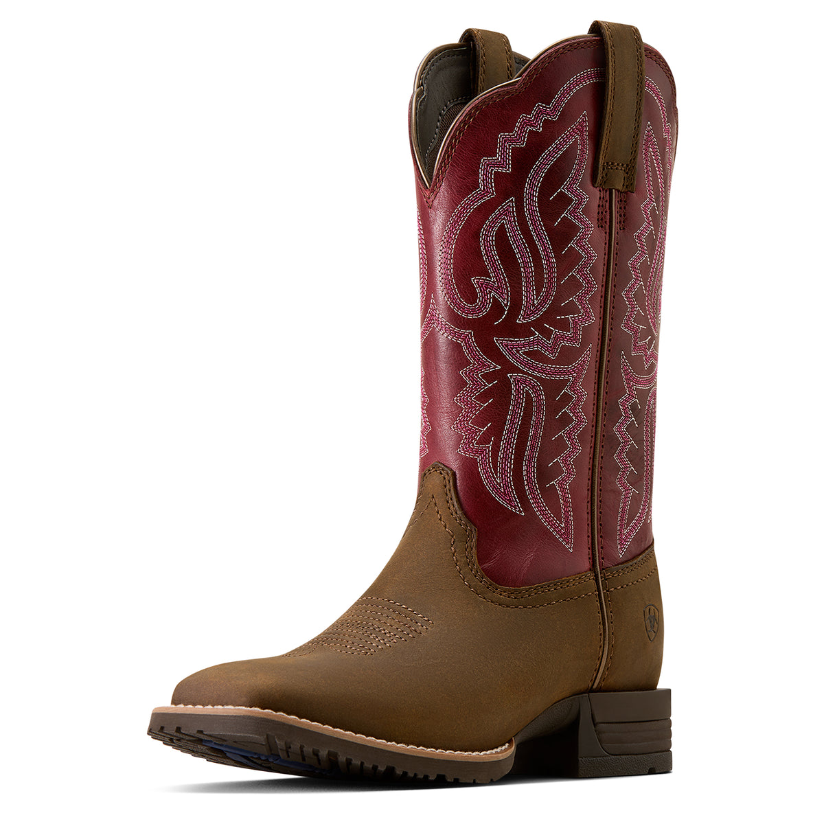 Ariat Women's Hybrid Ranchwork Wide Square Toe Western Boot - Backwoods Brown/Berry Spice