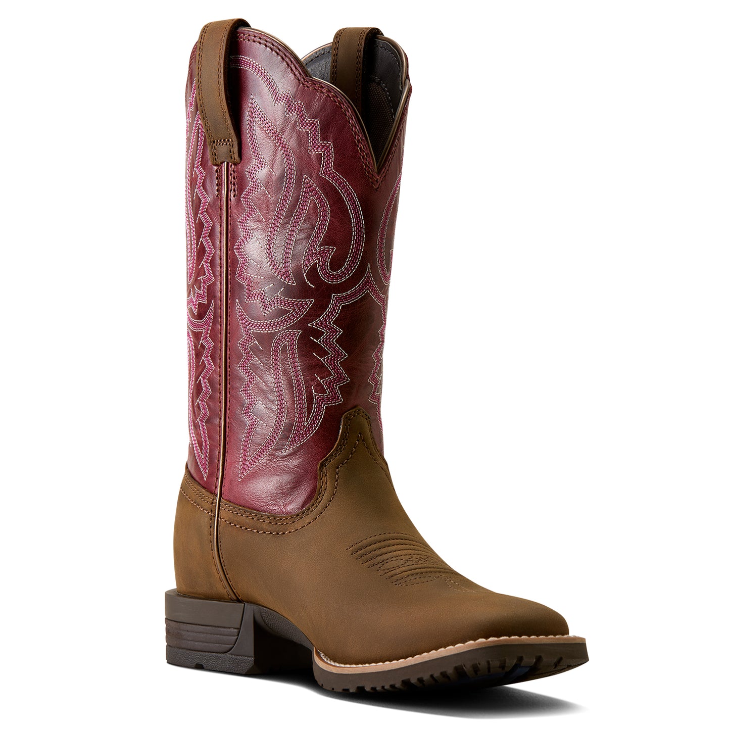 Ariat Women's Hybrid Ranchwork Wide Square Toe Western Boot - Backwoods Brown/Berry Spice