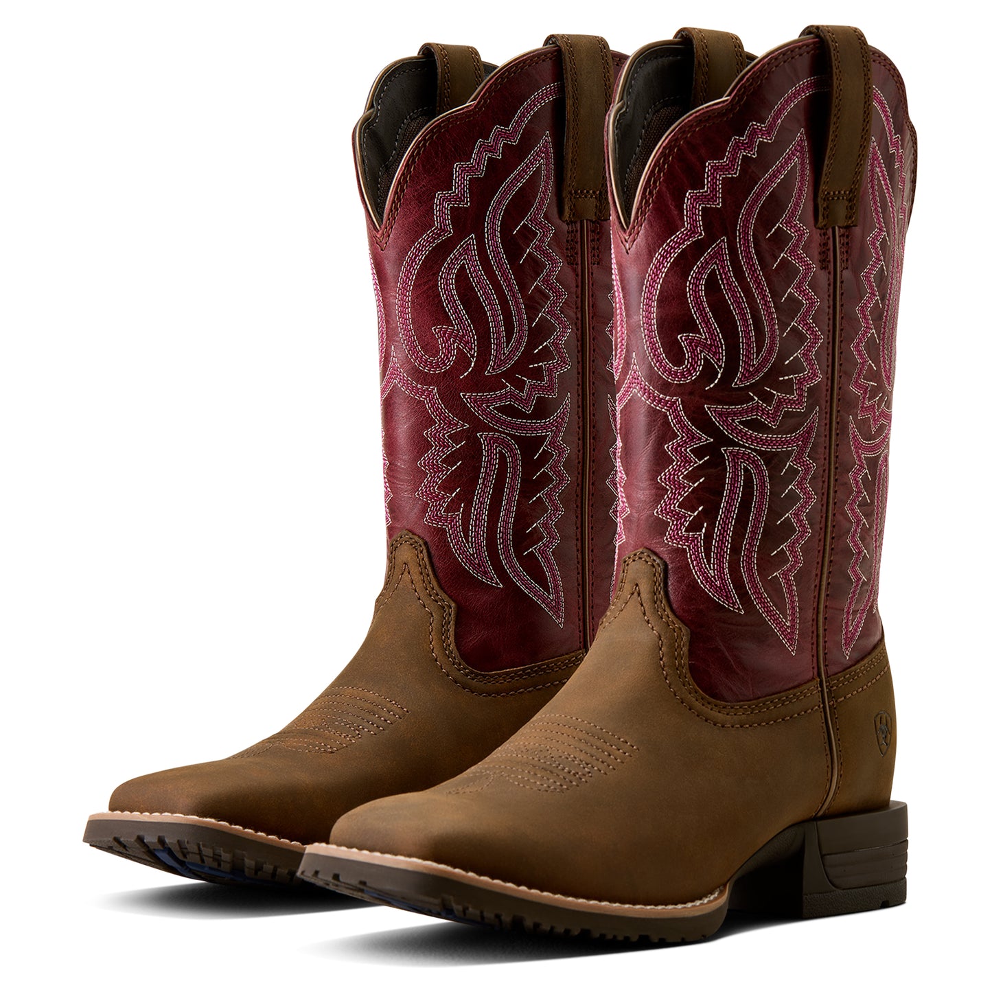 Ariat Women's Hybrid Ranchwork Wide Square Toe Western Boot - Backwoods Brown/Berry Spice