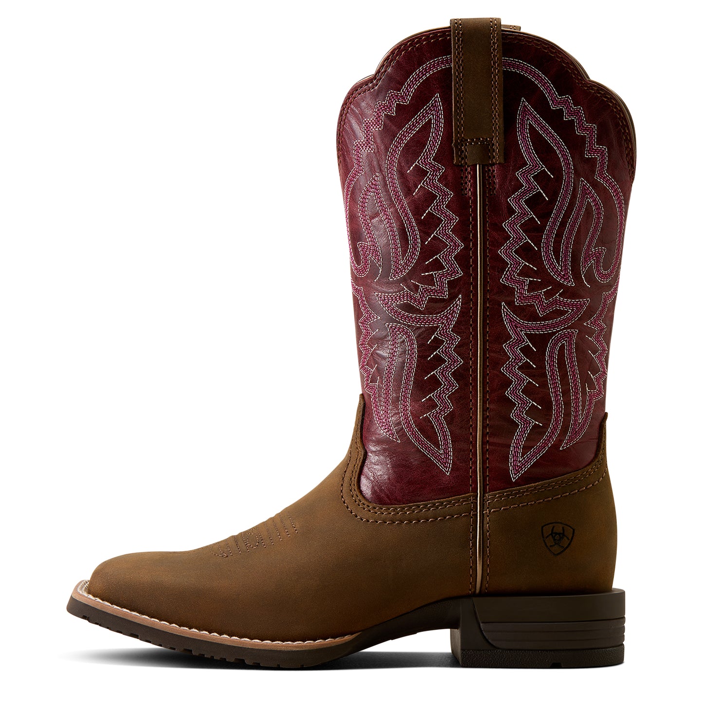 Ariat Women's Hybrid Ranchwork Wide Square Toe Western Boot - Backwoods Brown/Berry Spice