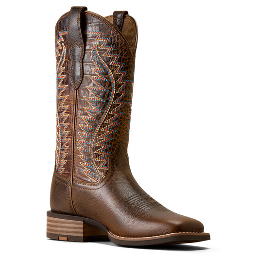 Ariat Women's Monte Vista Wide Square Toe Western Boot- Wicker Chocolate Croc Print