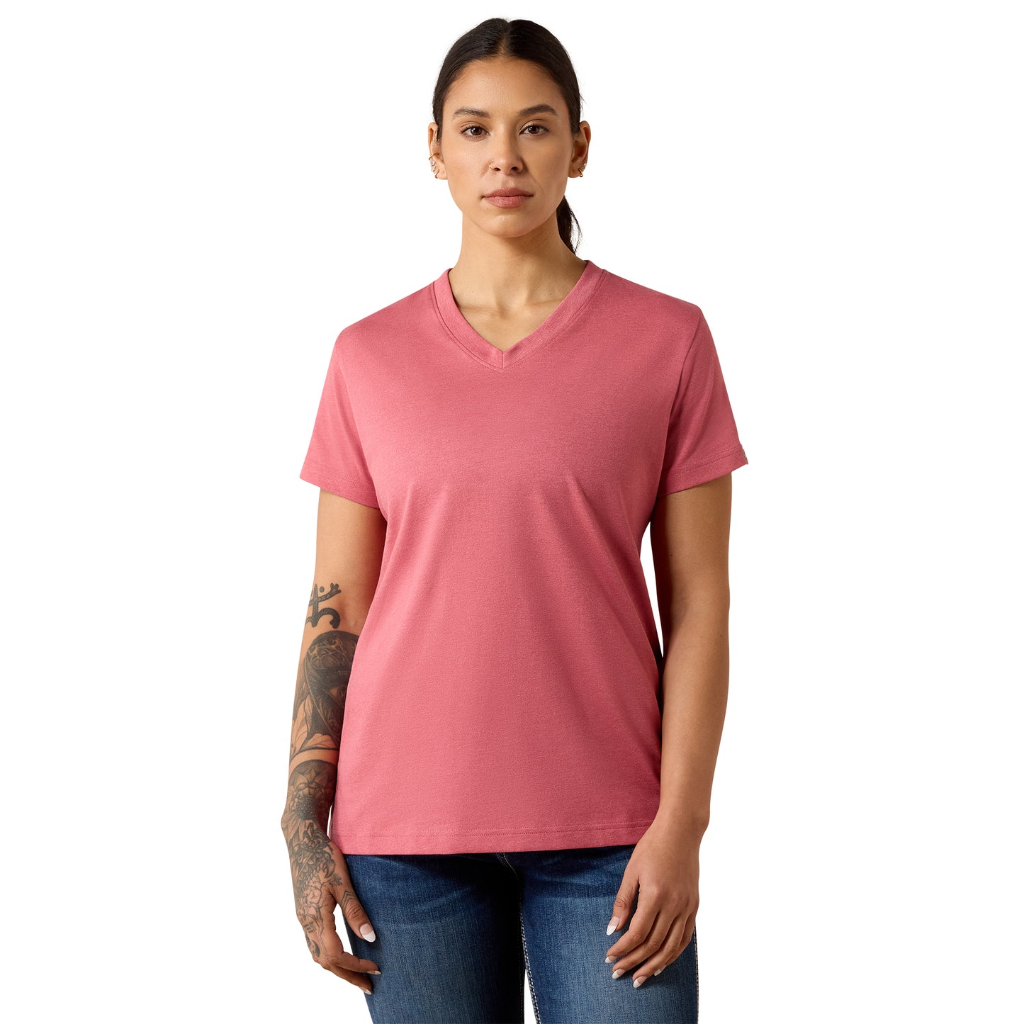 Ariat Women's Rebar Cotton Strong Standard V-Neck T-Shirt - Mauvewood Heather