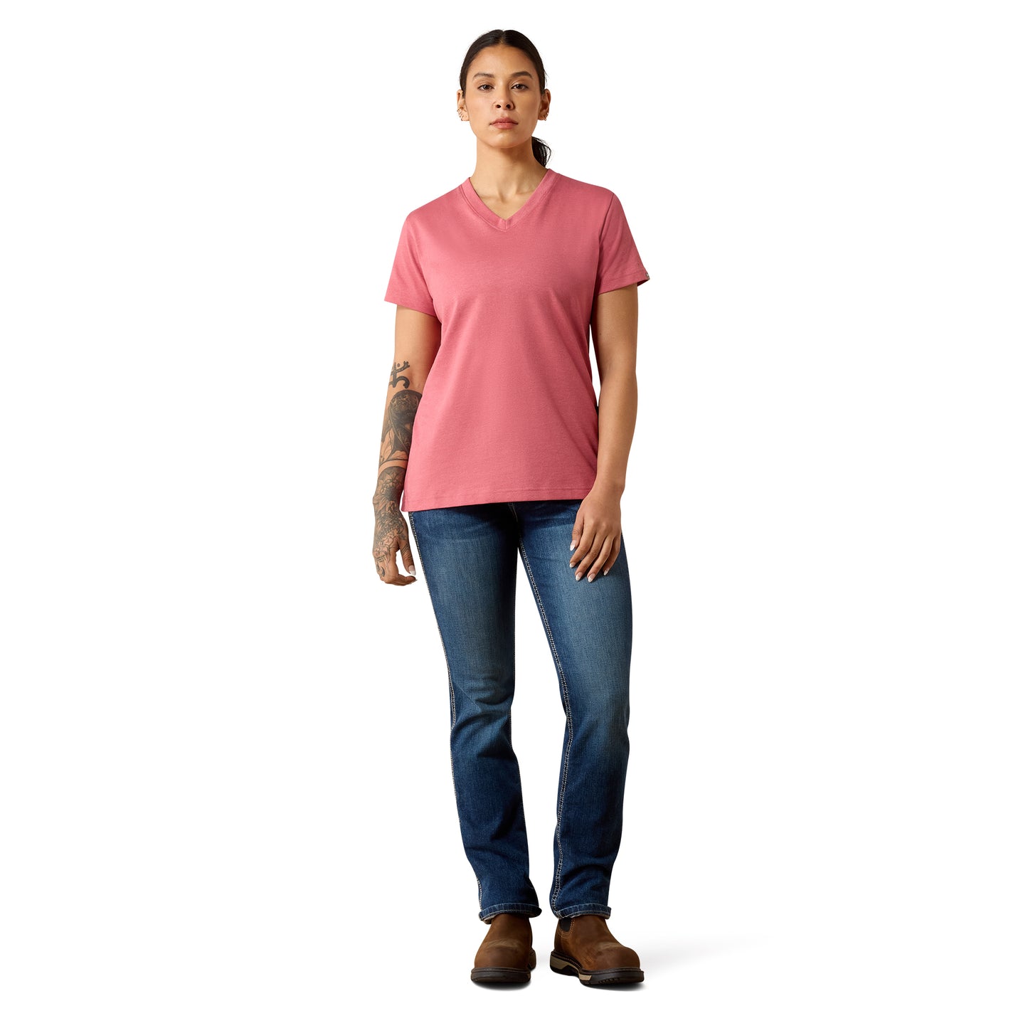 Ariat Women's Rebar Cotton Strong Standard V-Neck T-Shirt - Mauvewood Heather