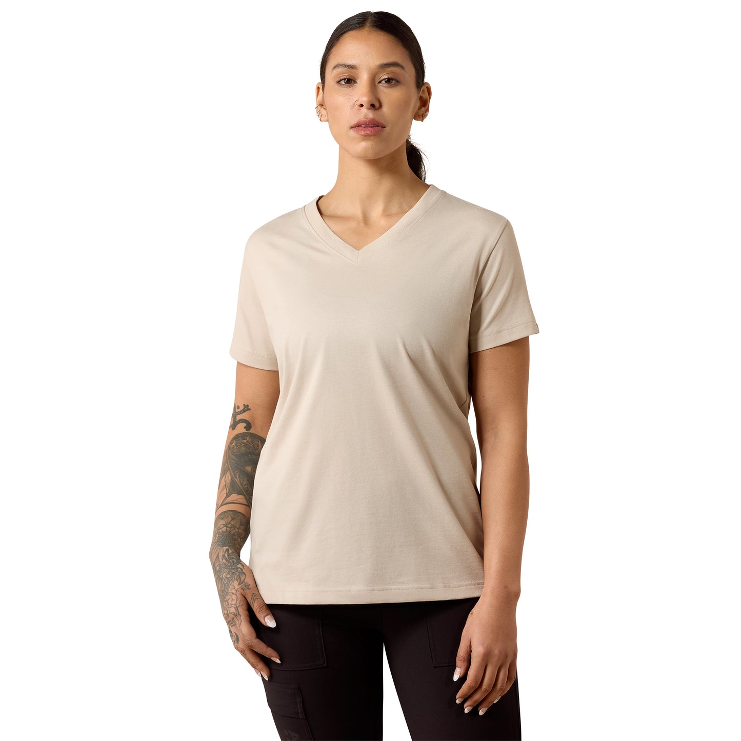 Ariat Women's Rebar Cotton Strong Standard V-Neck T-Shirt - Silver Grey Heather