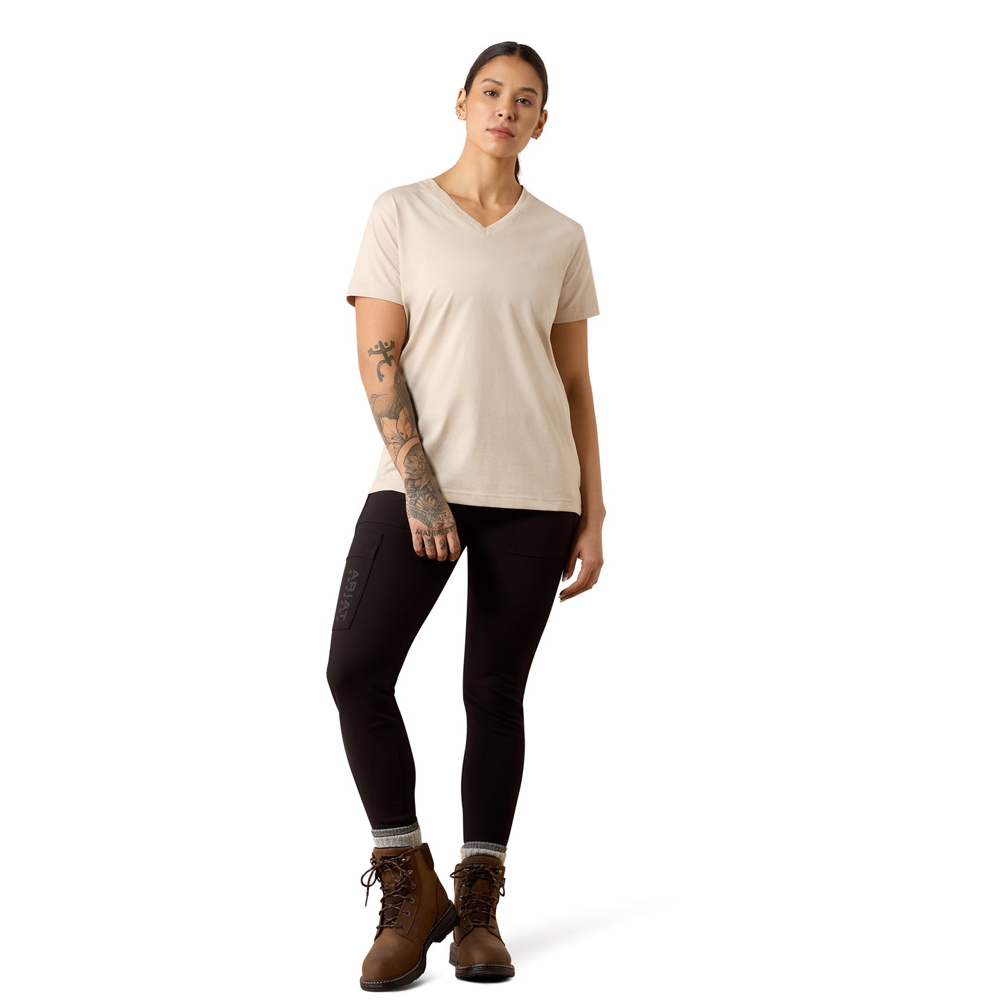 Ariat Women's Rebar Cotton Strong Standard V-Neck T-Shirt - Silver Grey Heather