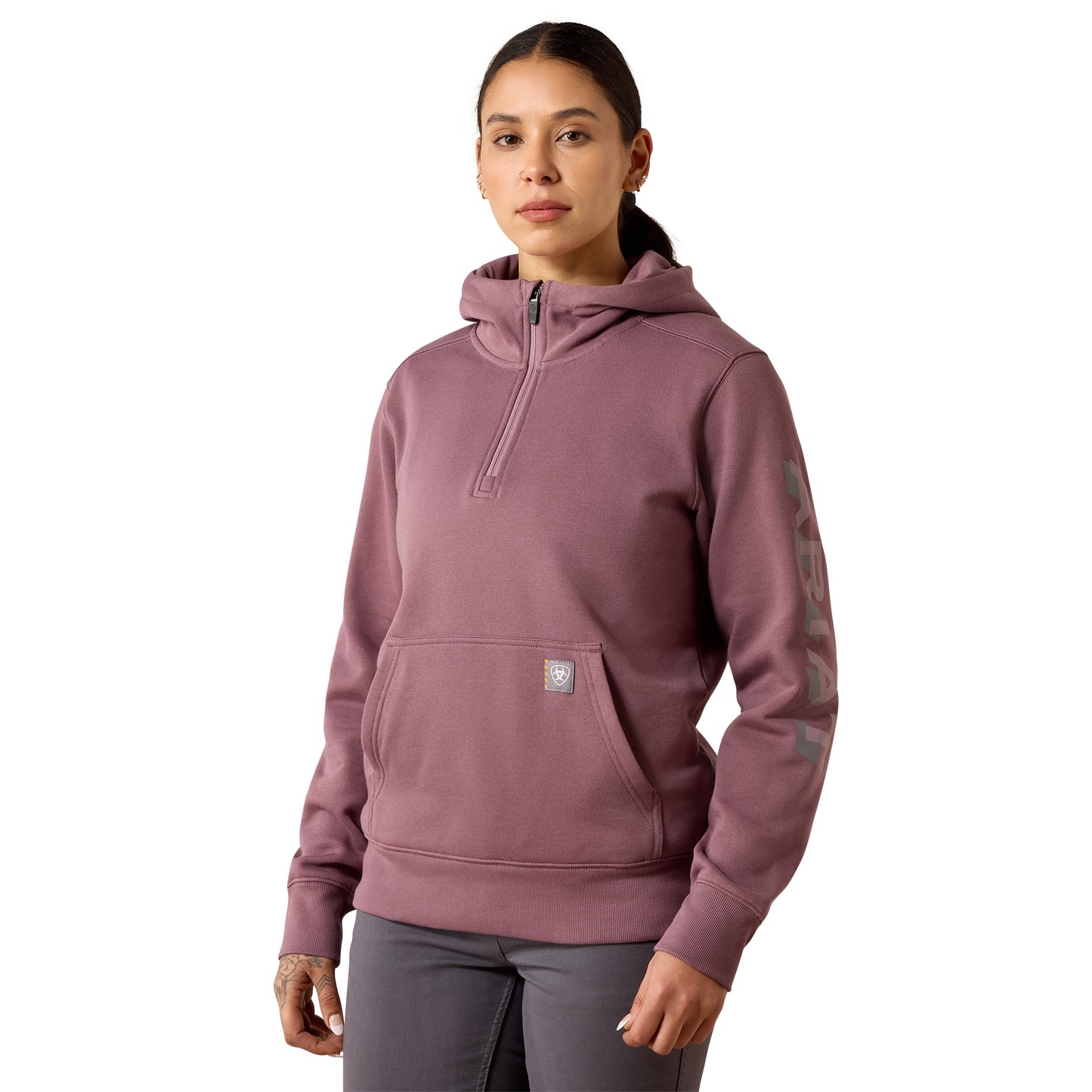 Ariat Women's Rebar Lightweight Logo 1/2 Zip Hoodie - Flint/Toadstool