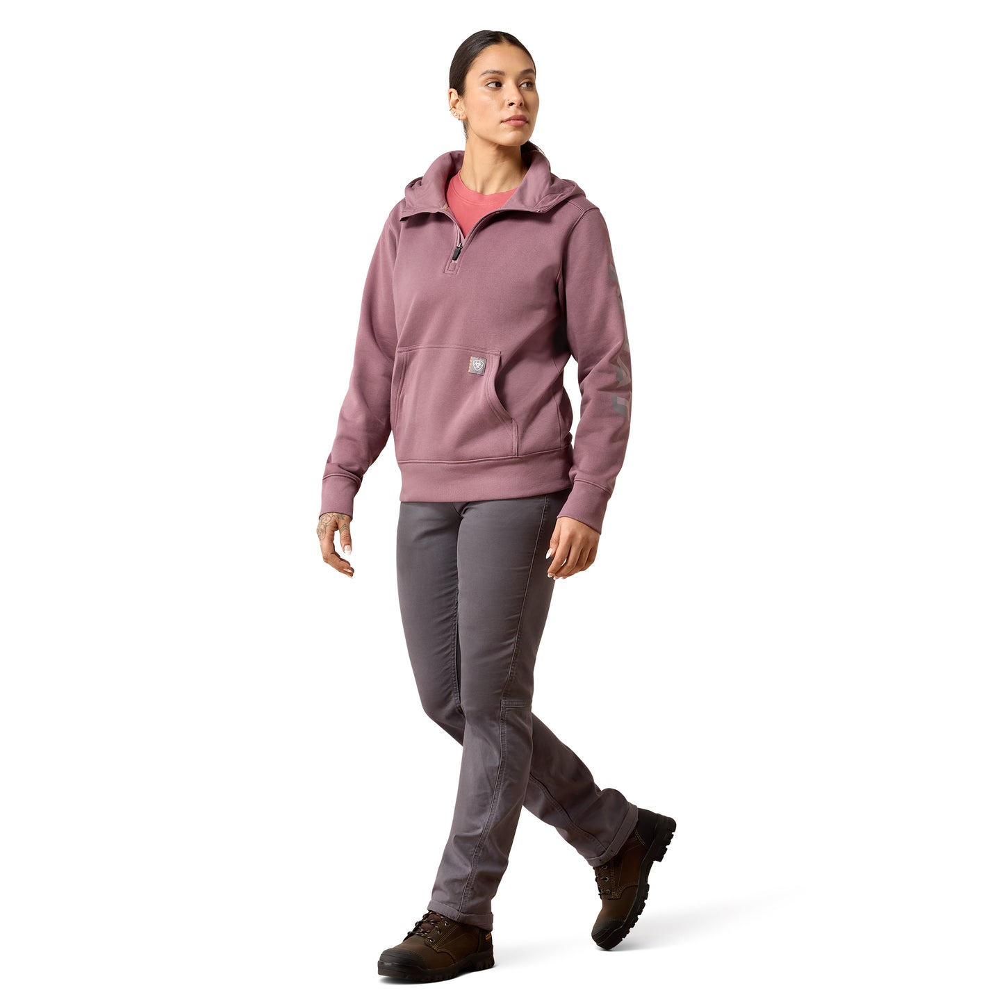 Ariat Women's Rebar Lightweight Logo 1/2 Zip Hoodie - Flint/Toadstool