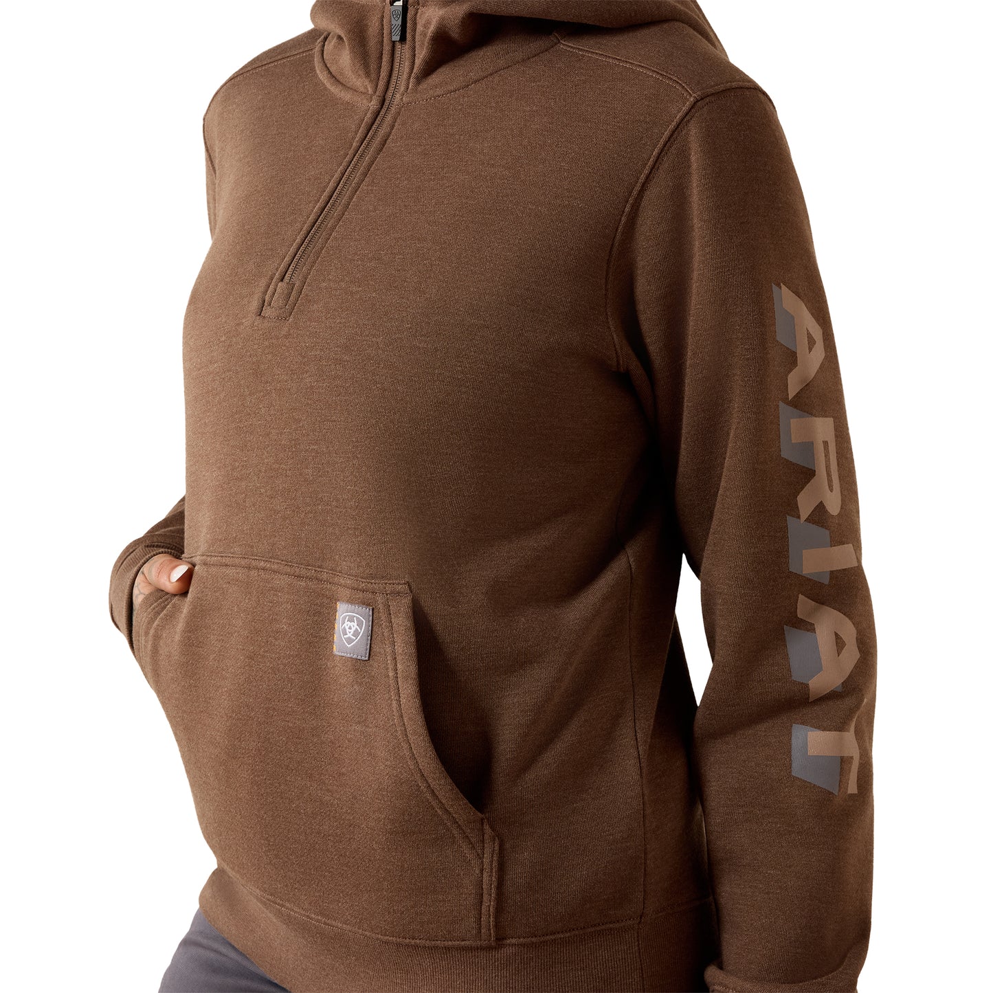 Ariat Women's Rebar Lightweight Logo 1/2 Zip Hoodie - Raindrum Heather/Ginger Snap