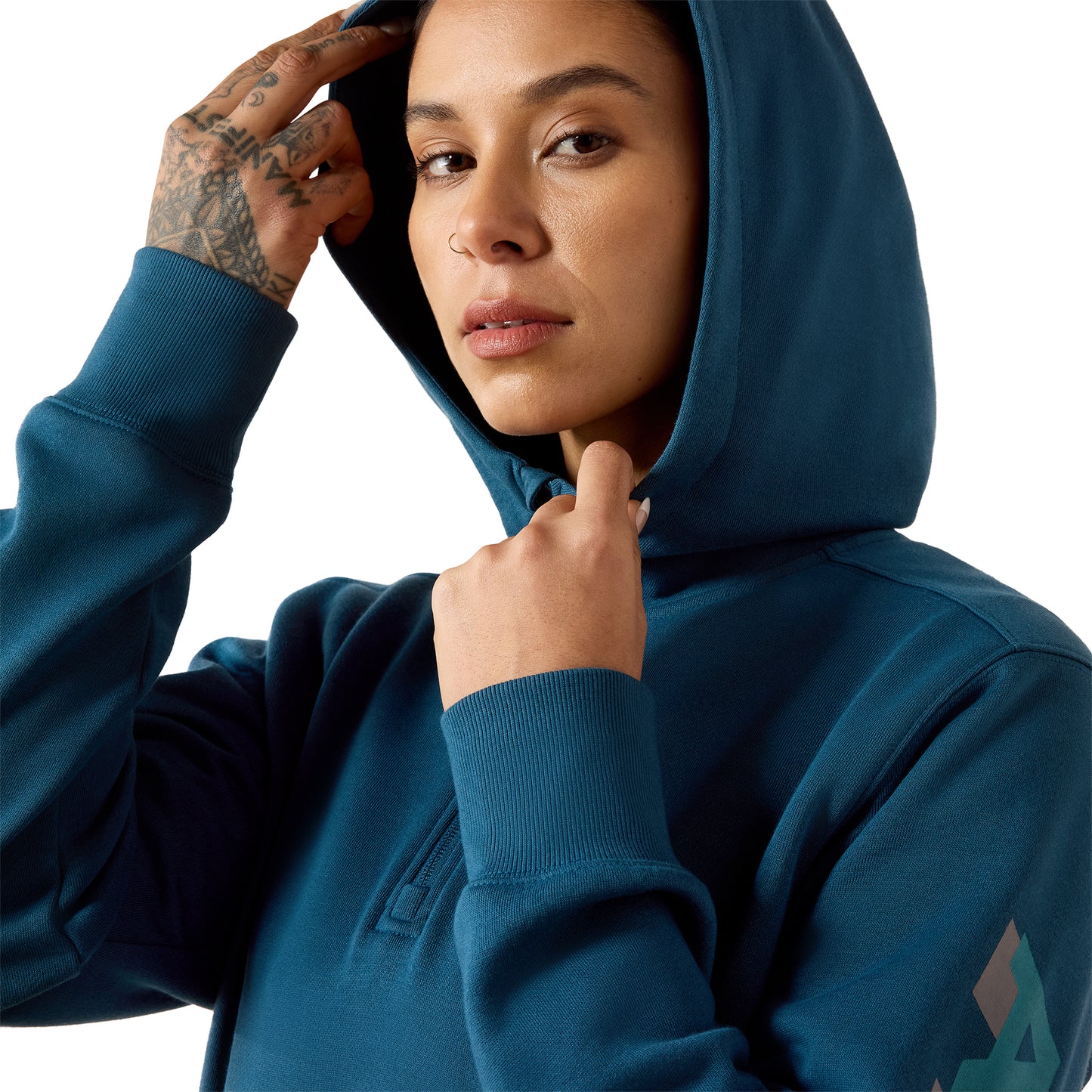 Ariat Women's Rebar Lightweight Logo 1/2 Zip Hoodie - Deep Dive/Brittany Blue