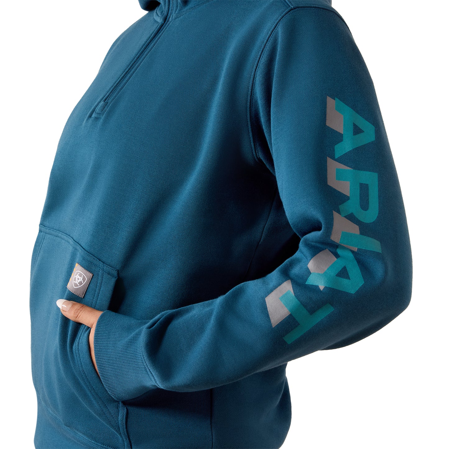 Ariat Women's Rebar Lightweight Logo 1/2 Zip Hoodie - Deep Dive/Brittany Blue