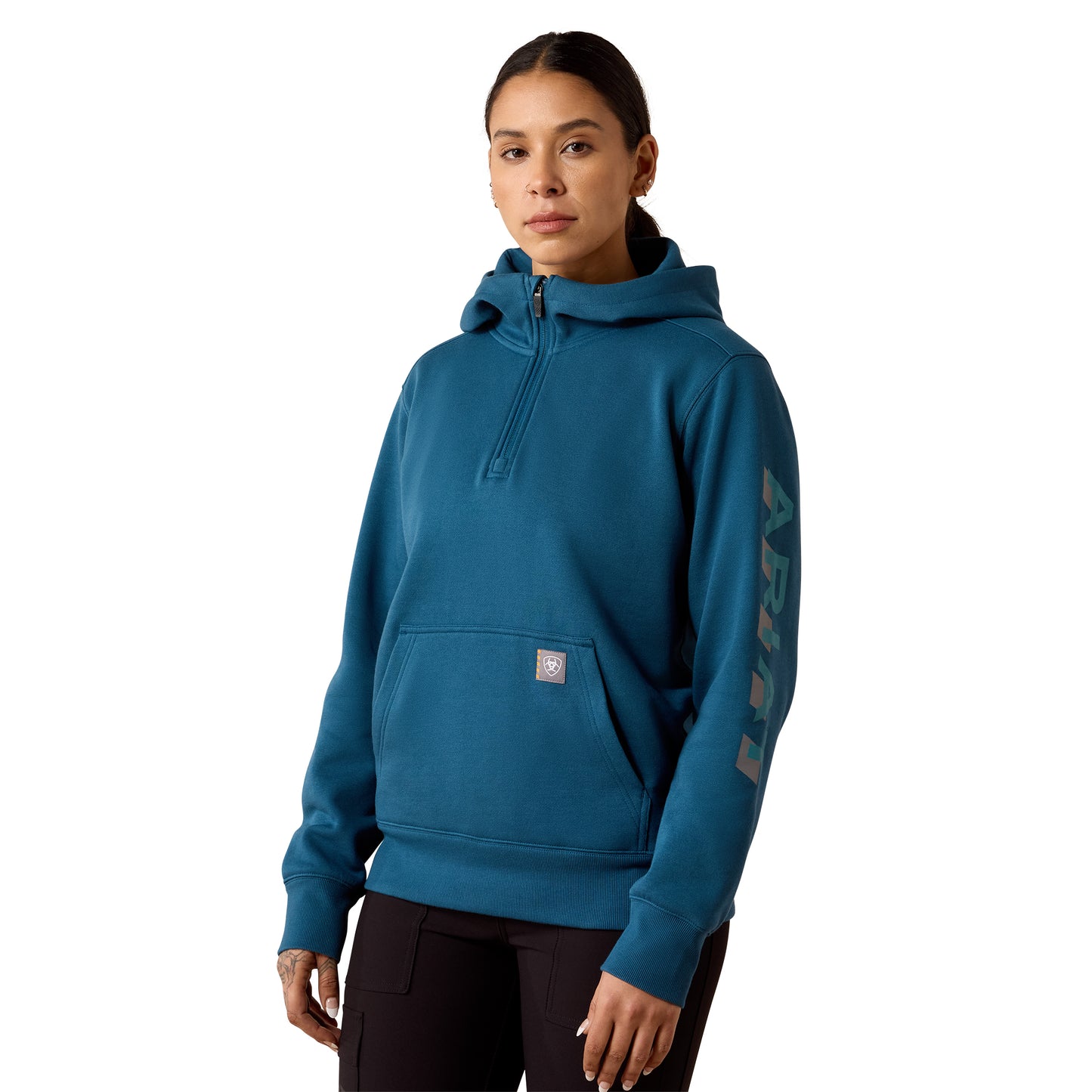 Ariat Women's Rebar Lightweight Logo 1/2 Zip Hoodie - Deep Dive/Brittany Blue