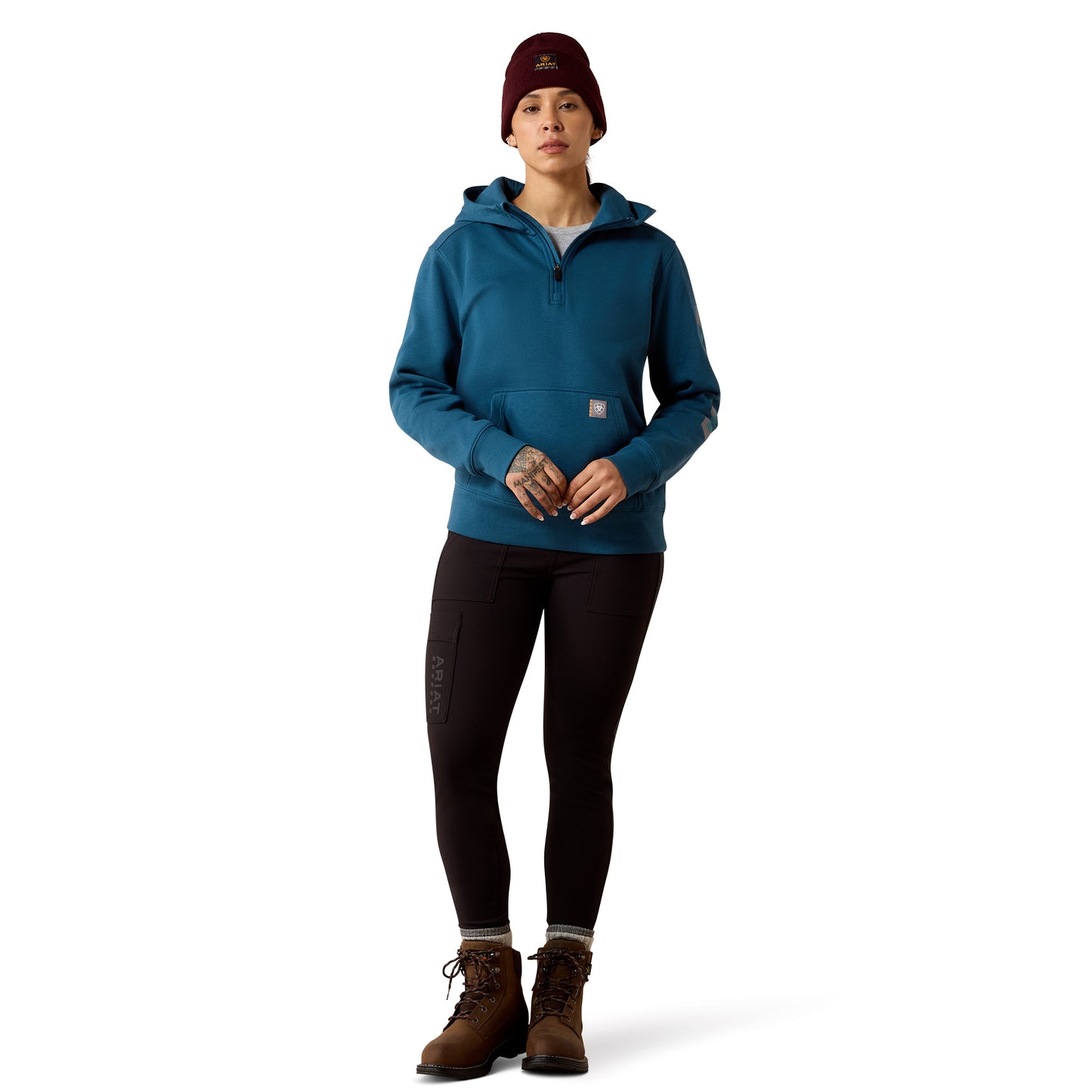Ariat Women's Rebar Lightweight Logo 1/2 Zip Hoodie - Deep Dive/Brittany Blue