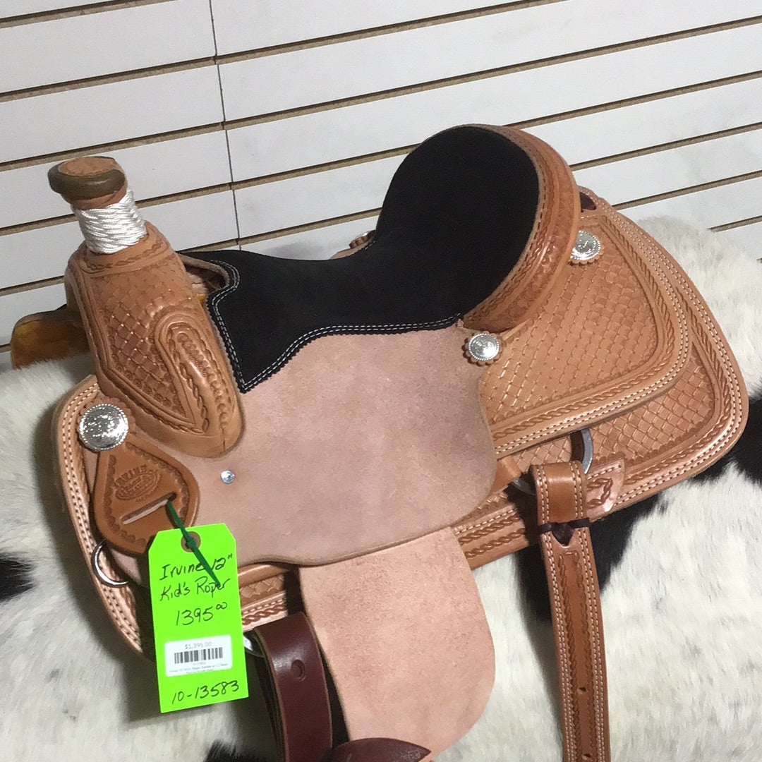 Irvine 12" Kid's Roper Saddle - 1/2 Basic Tooling Suede Seat