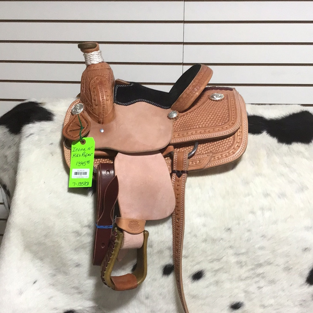 Irvine 10" Kid's Roper Saddle - 1/2 Basic Tooling Suede Seat