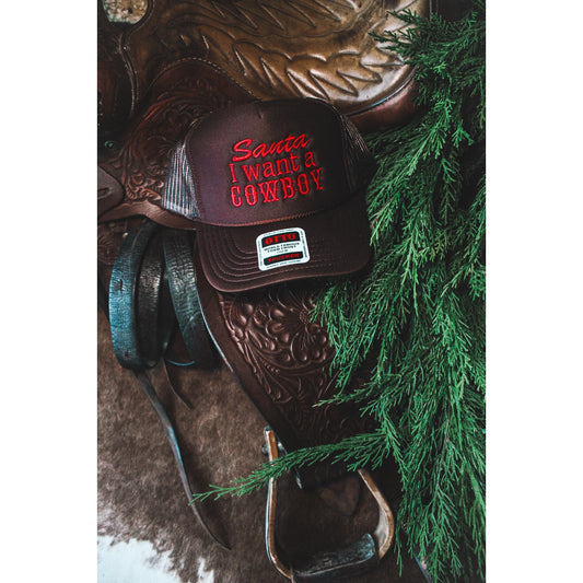 Santa I Want A Cowboy Brown Trucker Cap