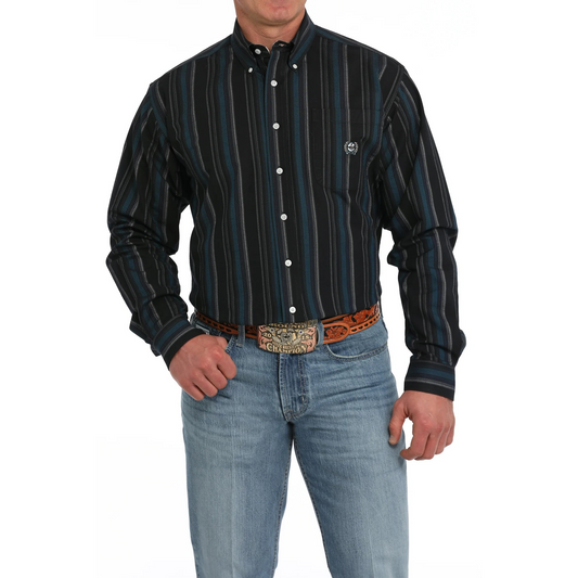 Cinch Men's Long Sleeve Oxford Stripe Shirt - Black