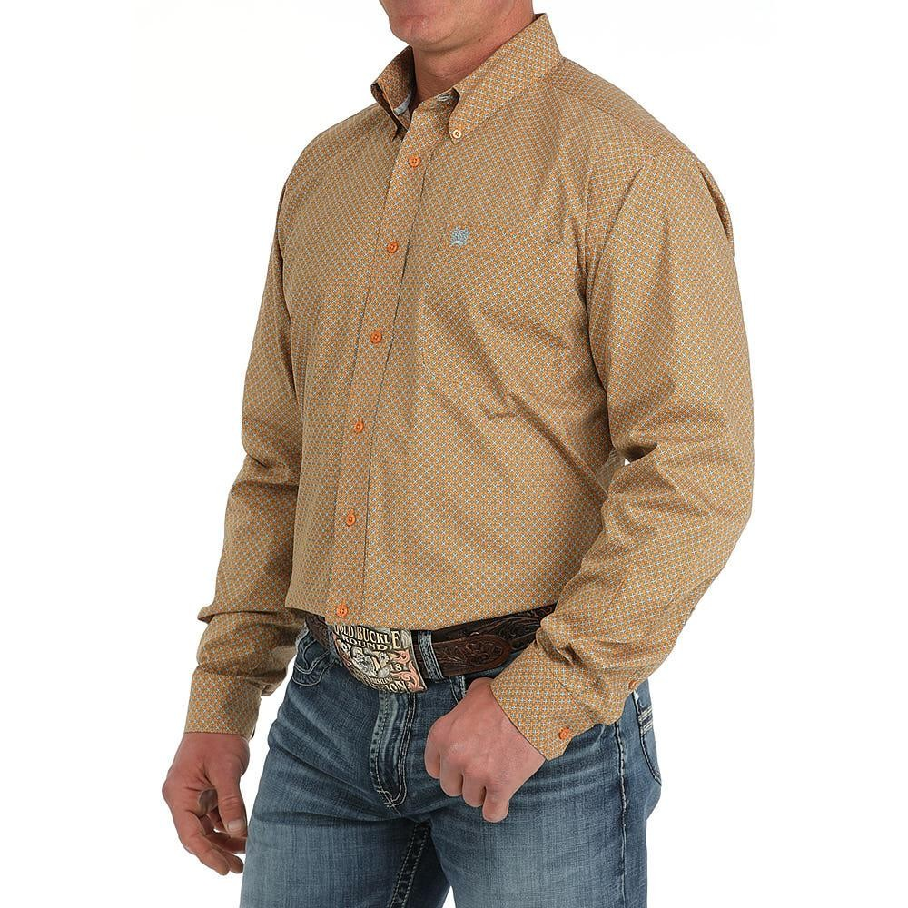 Cinch Men's Long Sleeve Print Shirt- Orange