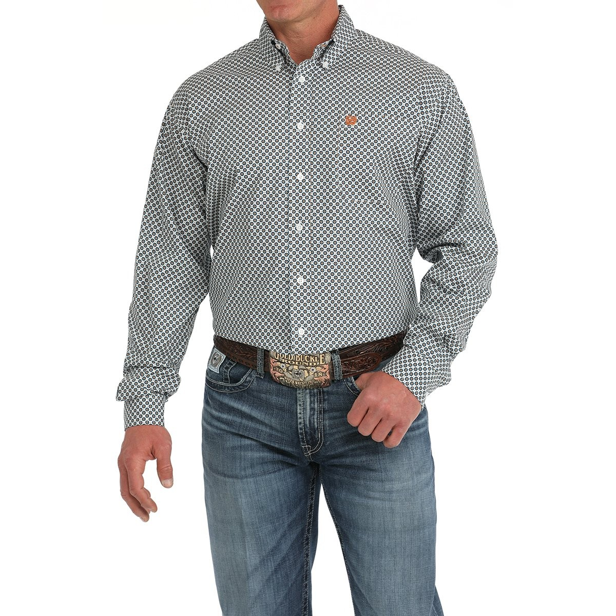 Cinch Men's Long Sleeve Print Shirt- White
