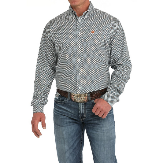 Cinch Men's Long Sleeve Print Shirt- White