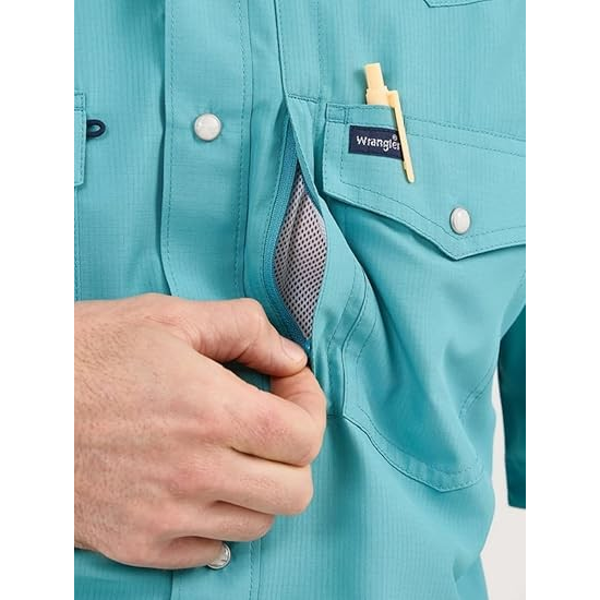 Wrangler Men's Performance Classic Fit Short Sleeve Shirt- Turquoise