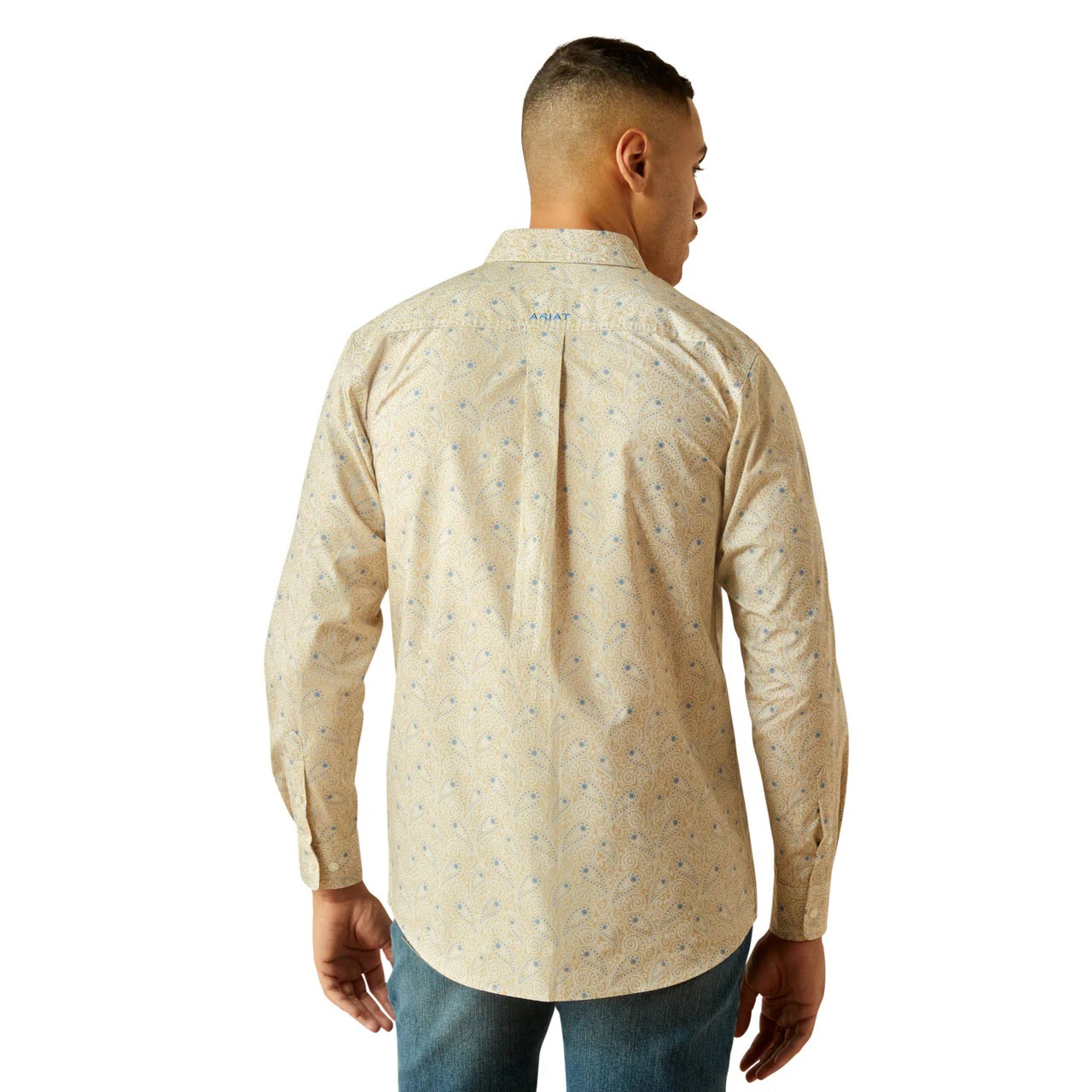 Ariat Men's Long Sleeve Team Alder Fitted Shirt- Khaki/Blue