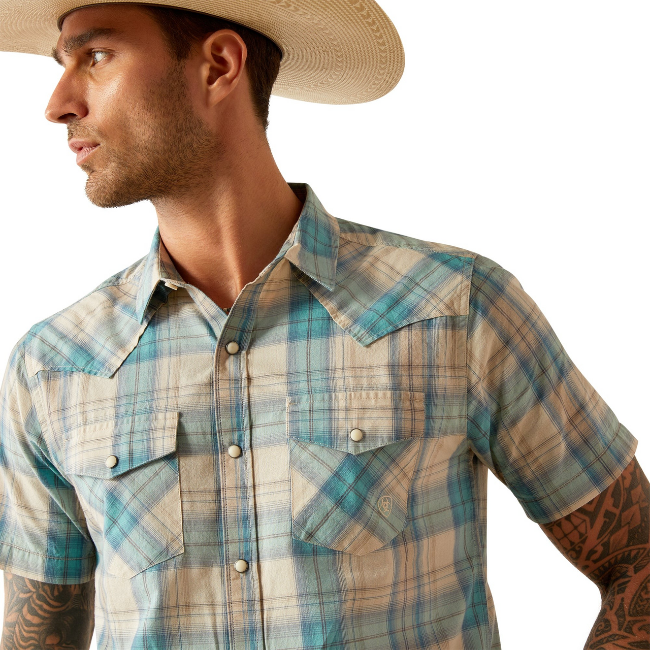 Ariat Men's Howland Short Sleeve Retro Fit Shirt- Turquoise