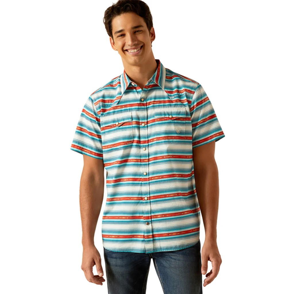 Ariat Men's Hadley Retro Fit Snap Short Sleeve Shirt - Delphinium Blue