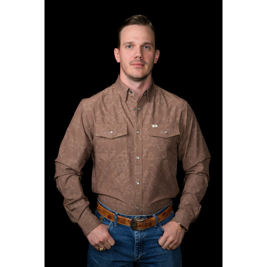 Ferrell Brand Men's The Carson Long Sleeve Snap Shirt - Brown