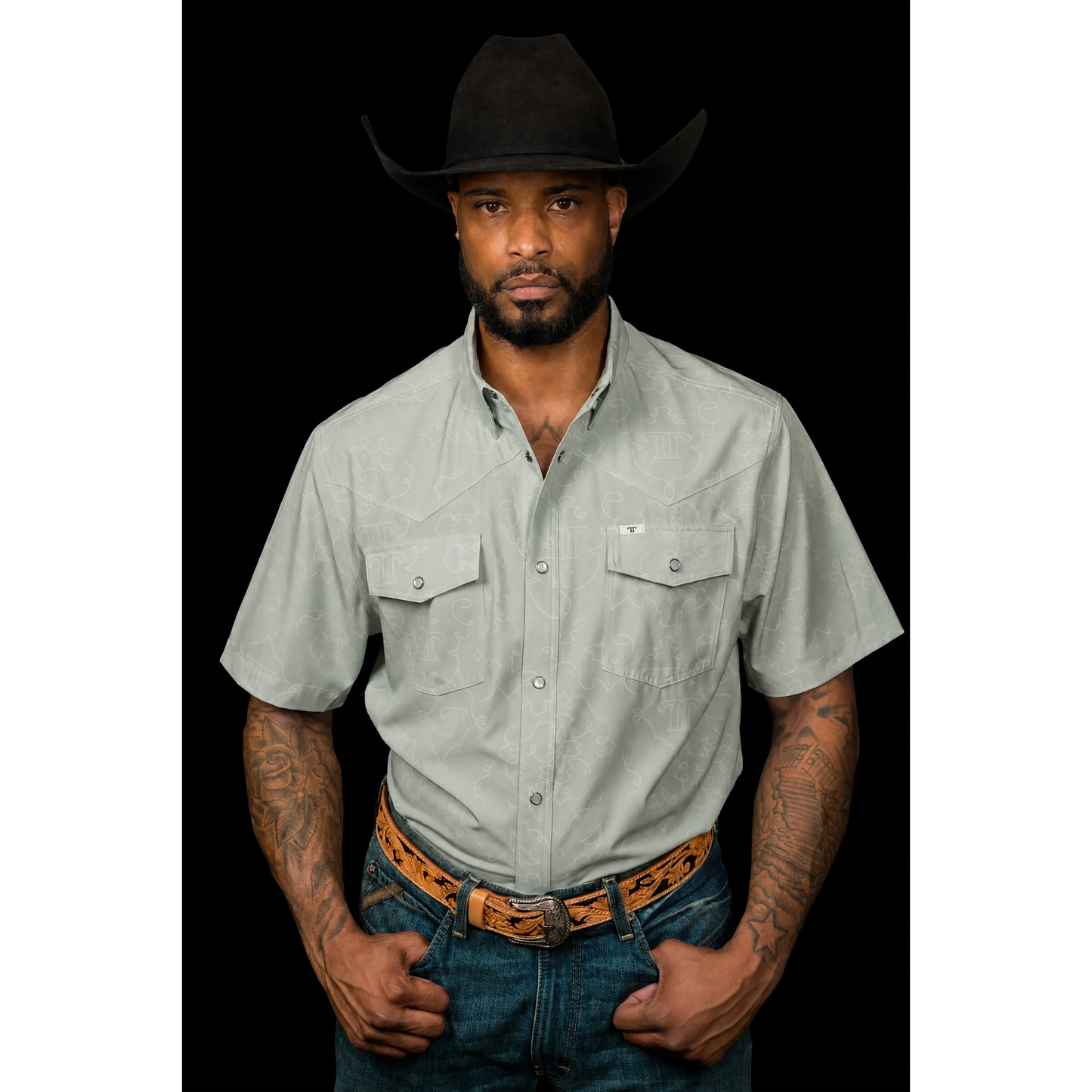 Ferrell Brand Men's The Prescott Short Sleeve Snap Shirt- Blue