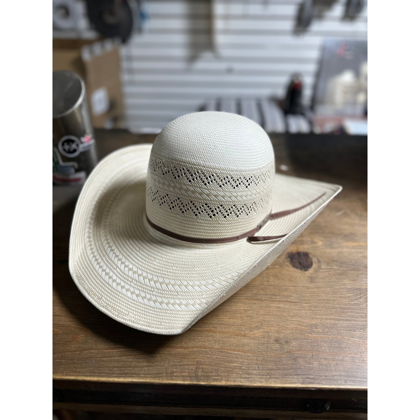 American Hat Co 6900 Open Crown Straw Western Hat - Chocolate Trim